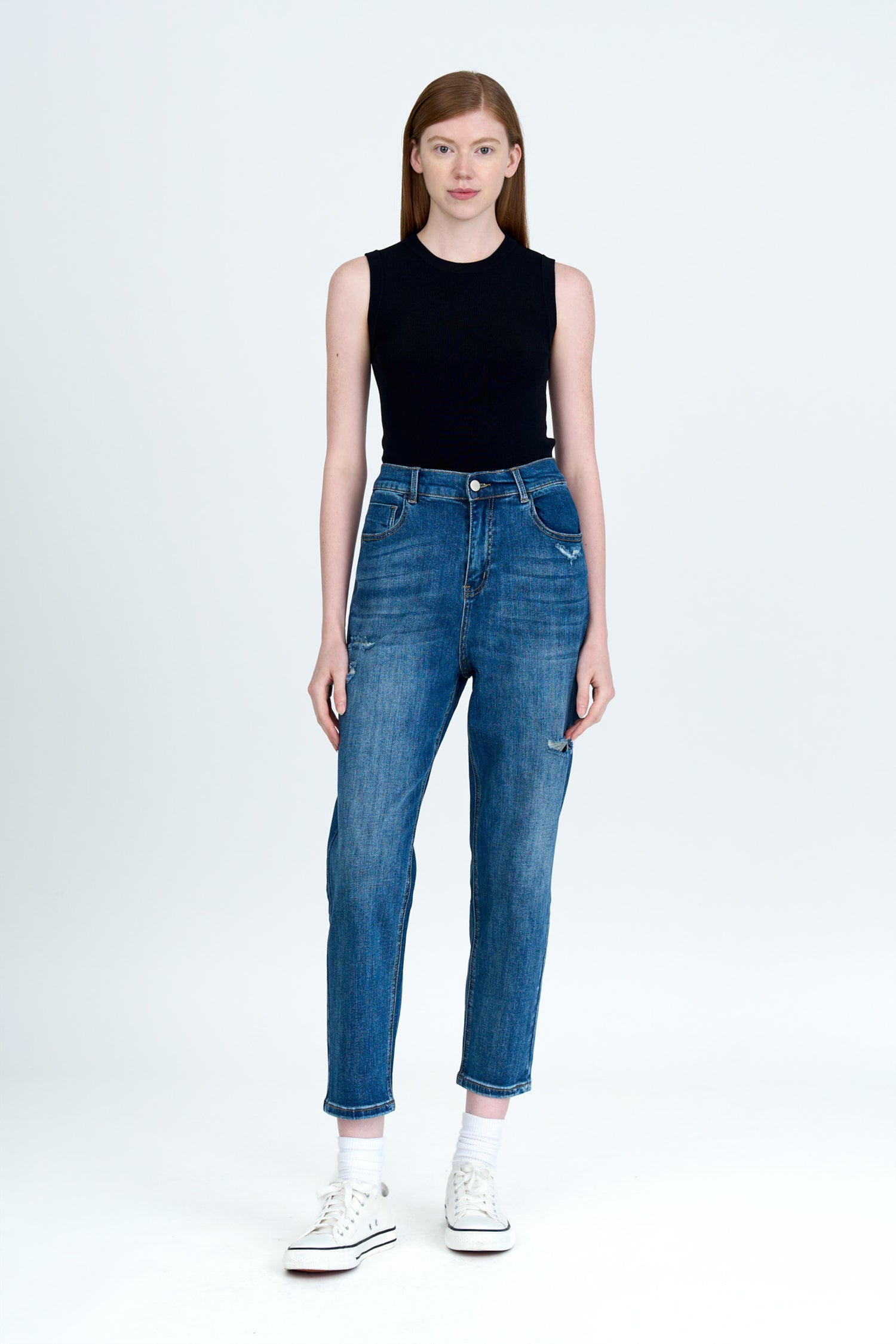 Ripped Relaxed Jeans - Dark Denim