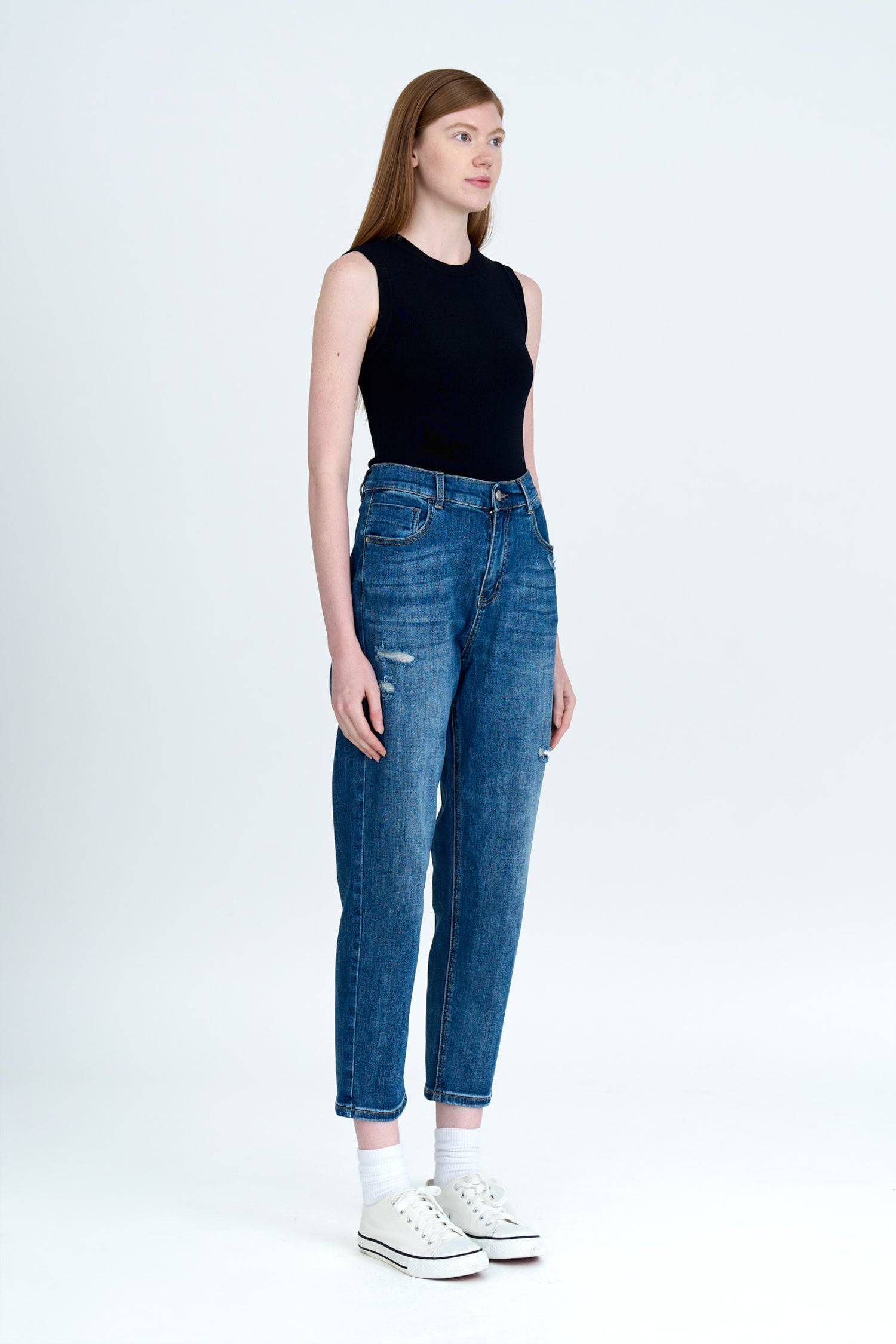 Ripped Relaxed Jeans - Dark Denim