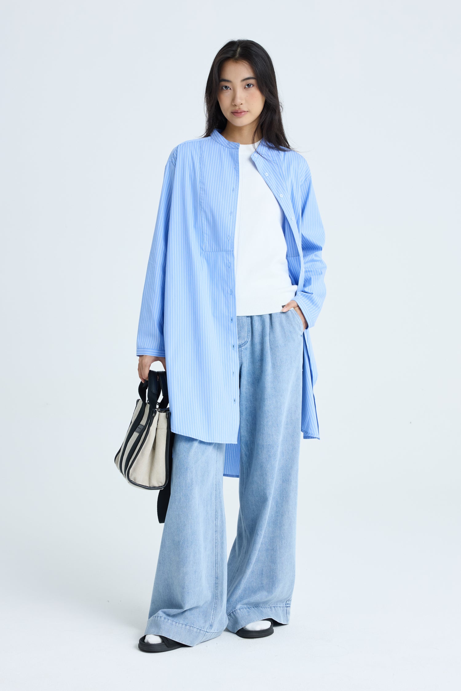 Pull-up Denim Trousers - Denim