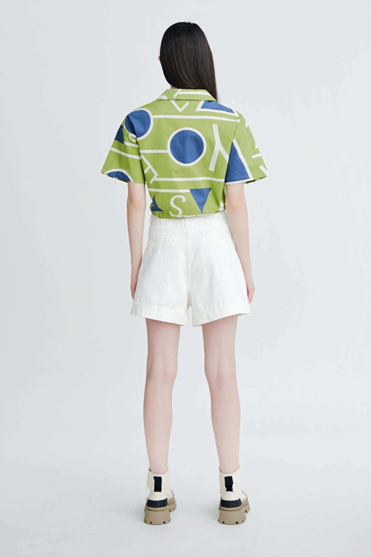 Denim High Waisted Shorts - Cream