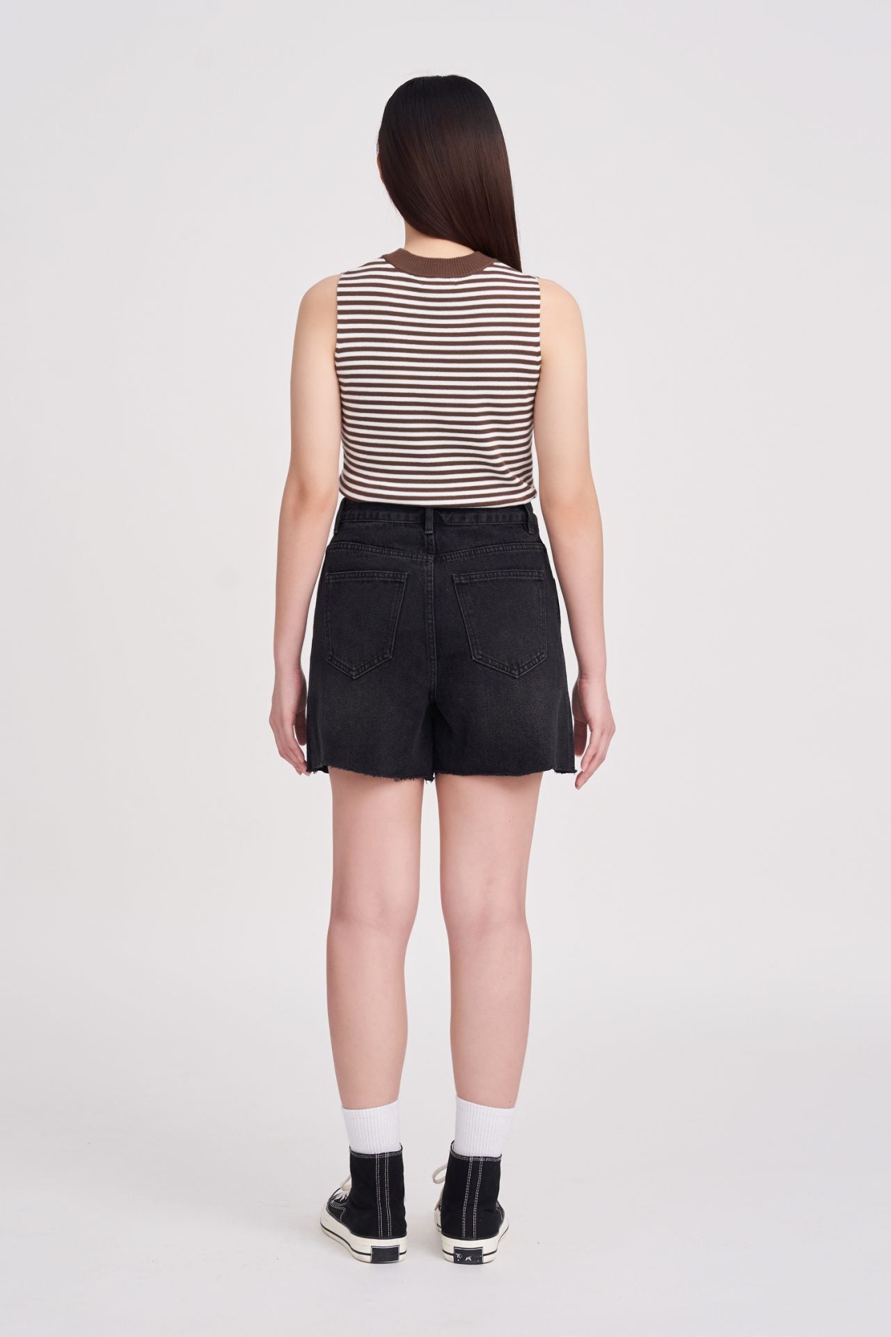 Denim High-Waisted Shorts - Black