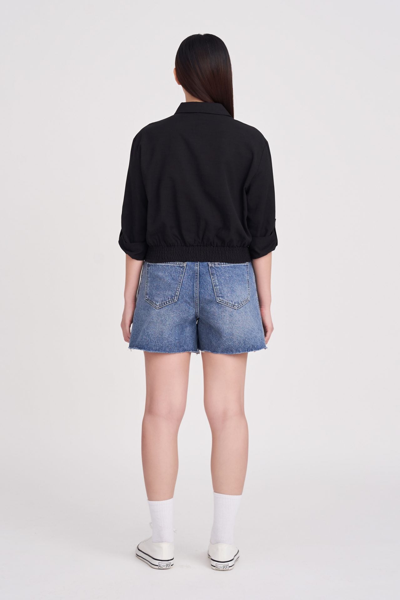 Denim High-Waisted Shorts - Denim