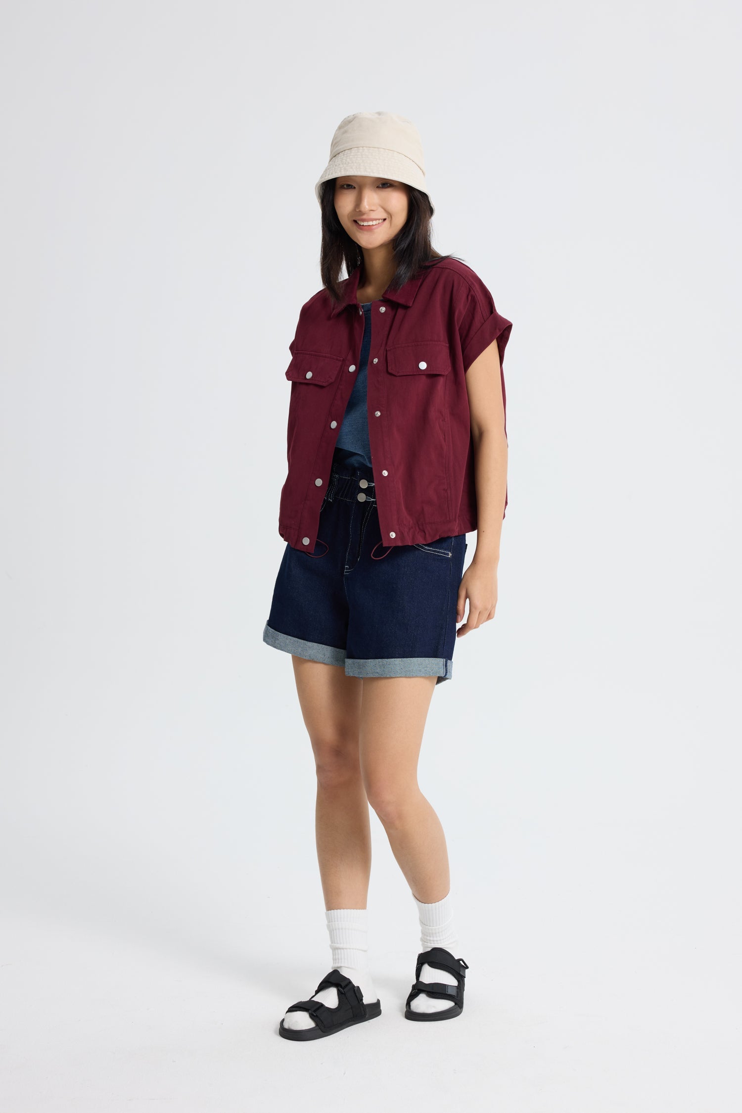 Denim Paper Bag Shorts - Dark Denim