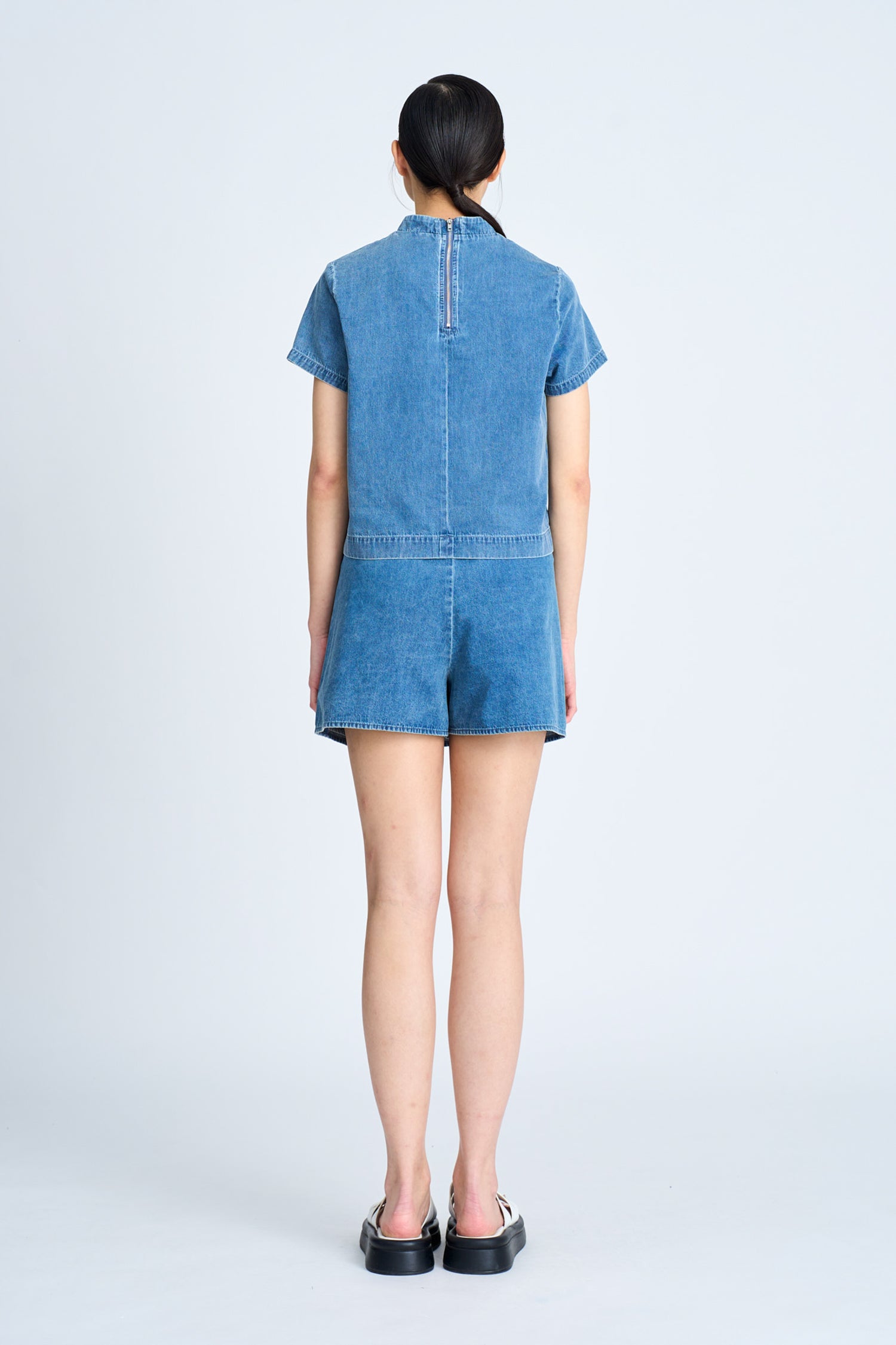 Side Slit Skorts - Denim