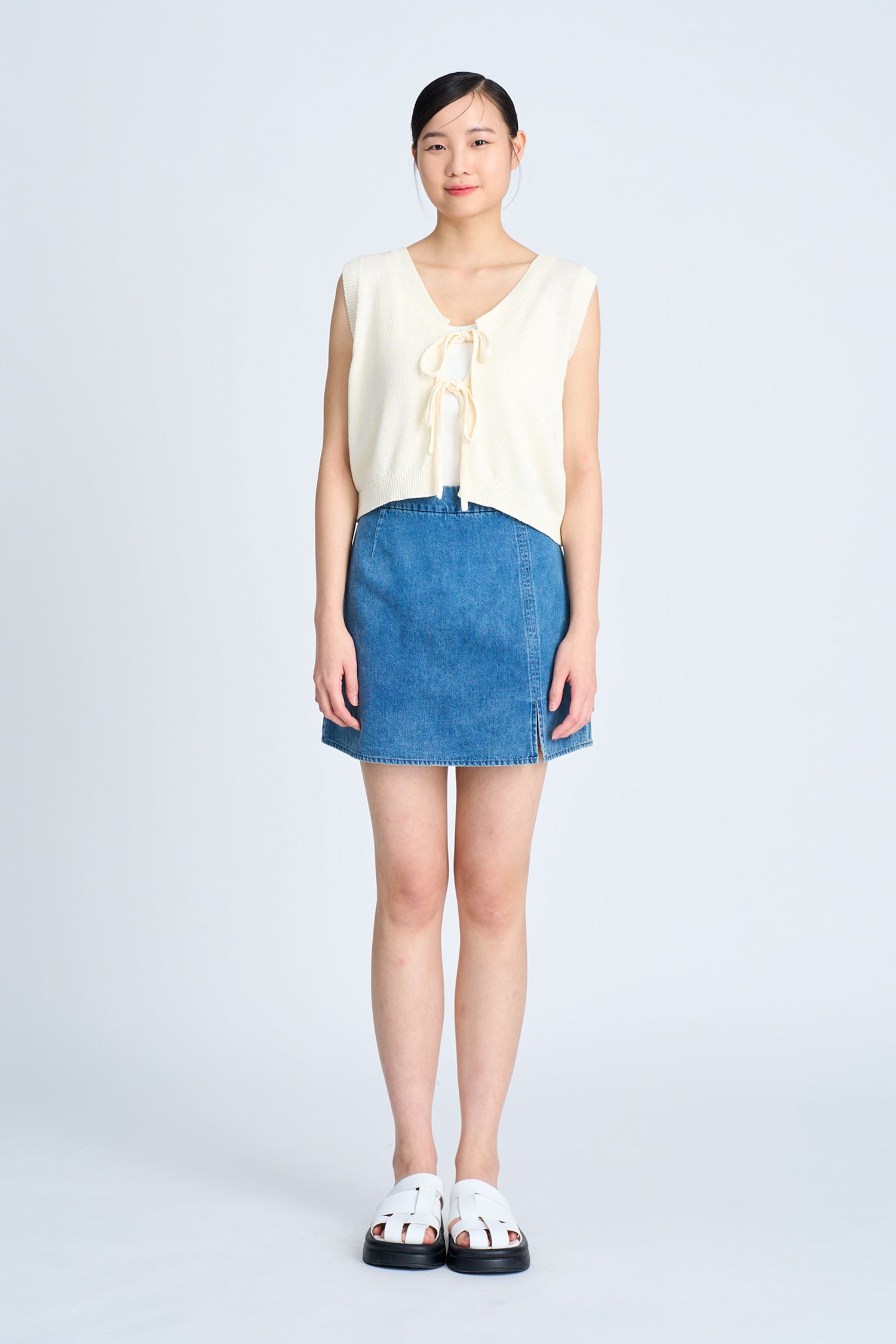 Side Slit Skorts - Denim