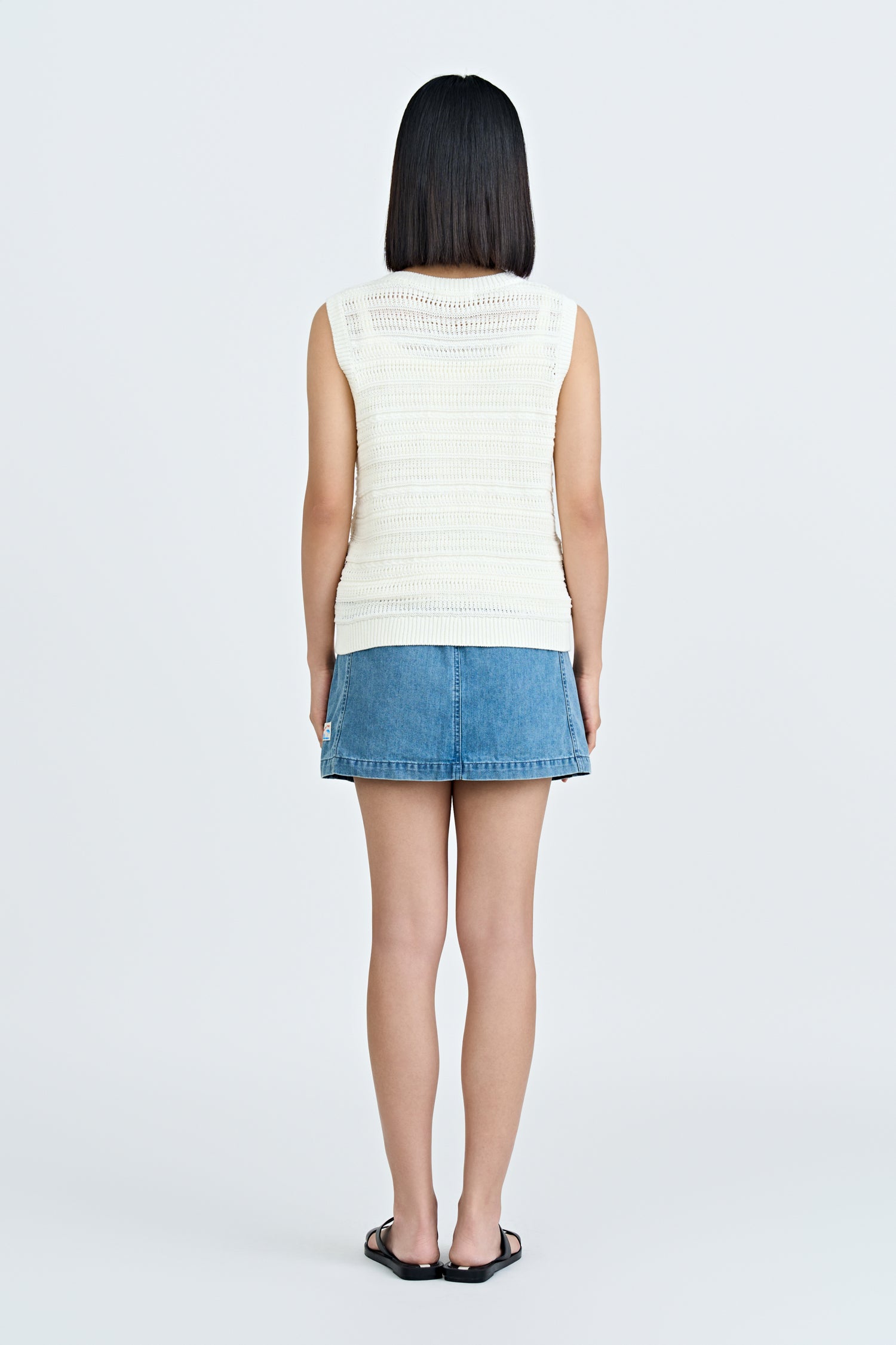 Denim Double Waistband Skort - Denim