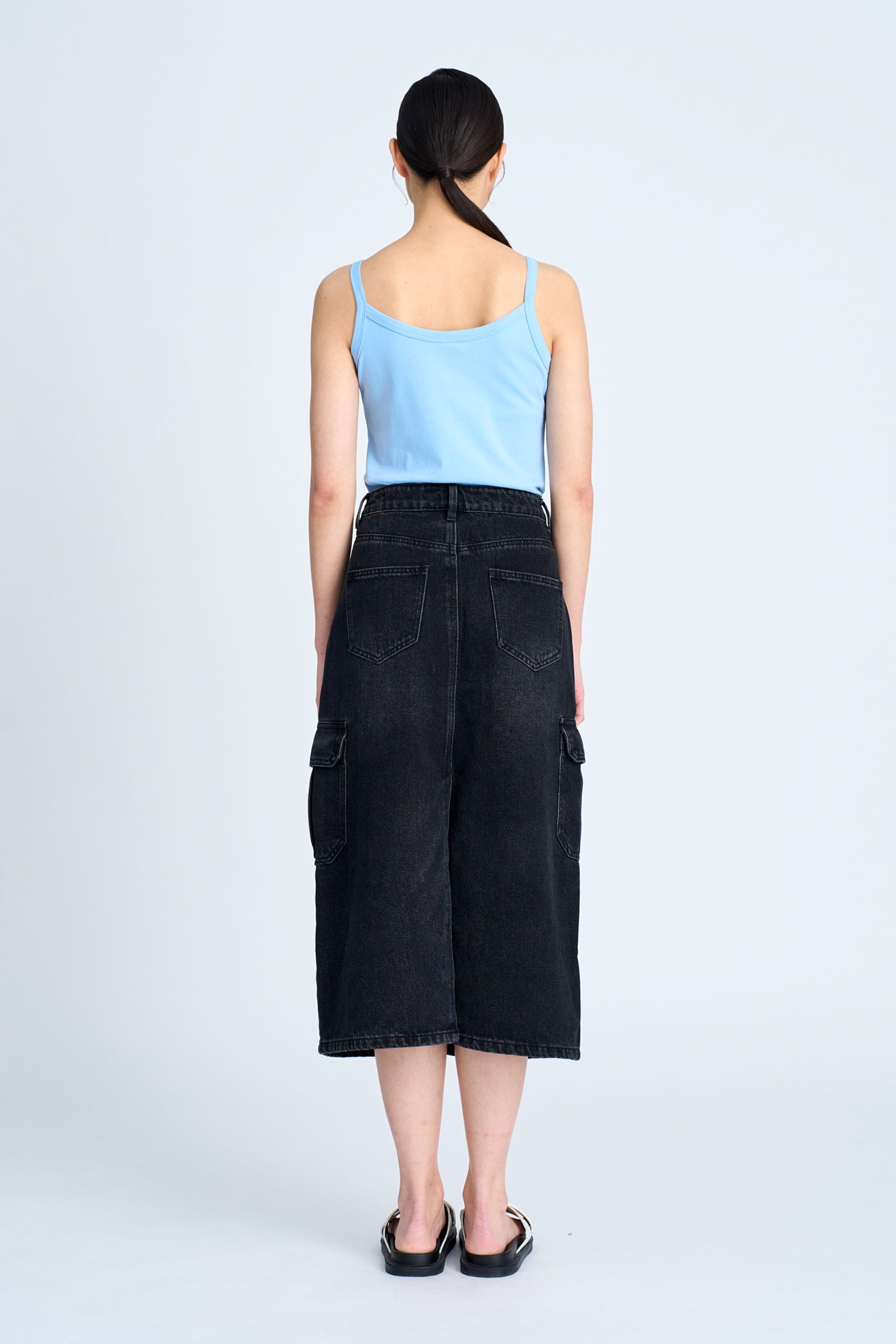 Denim Cargo Skirt - Black