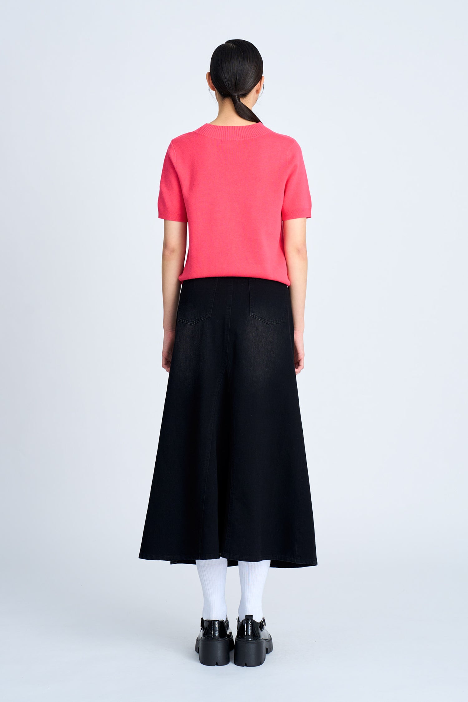 Denim Flare Skirt - Black