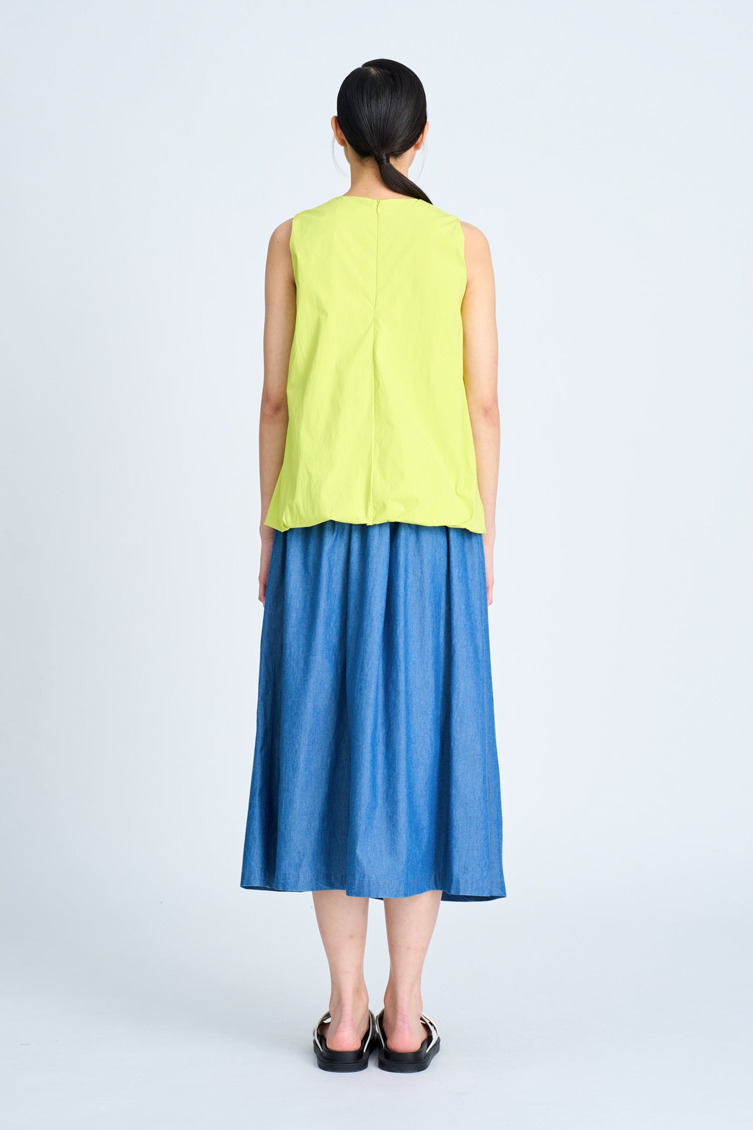 Gather Button Front Skirt - Denim