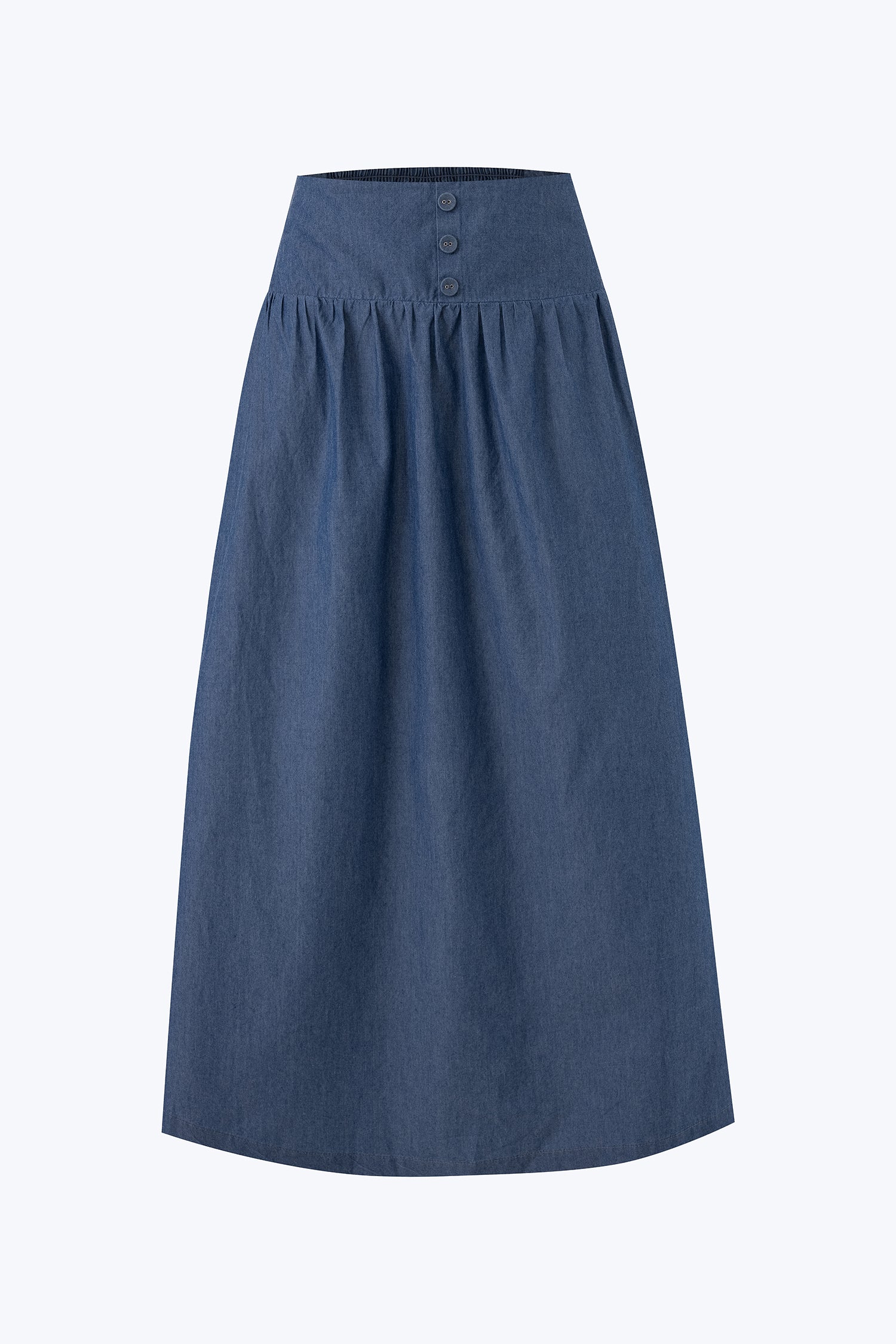 Gather Button Front Skirt - Denim