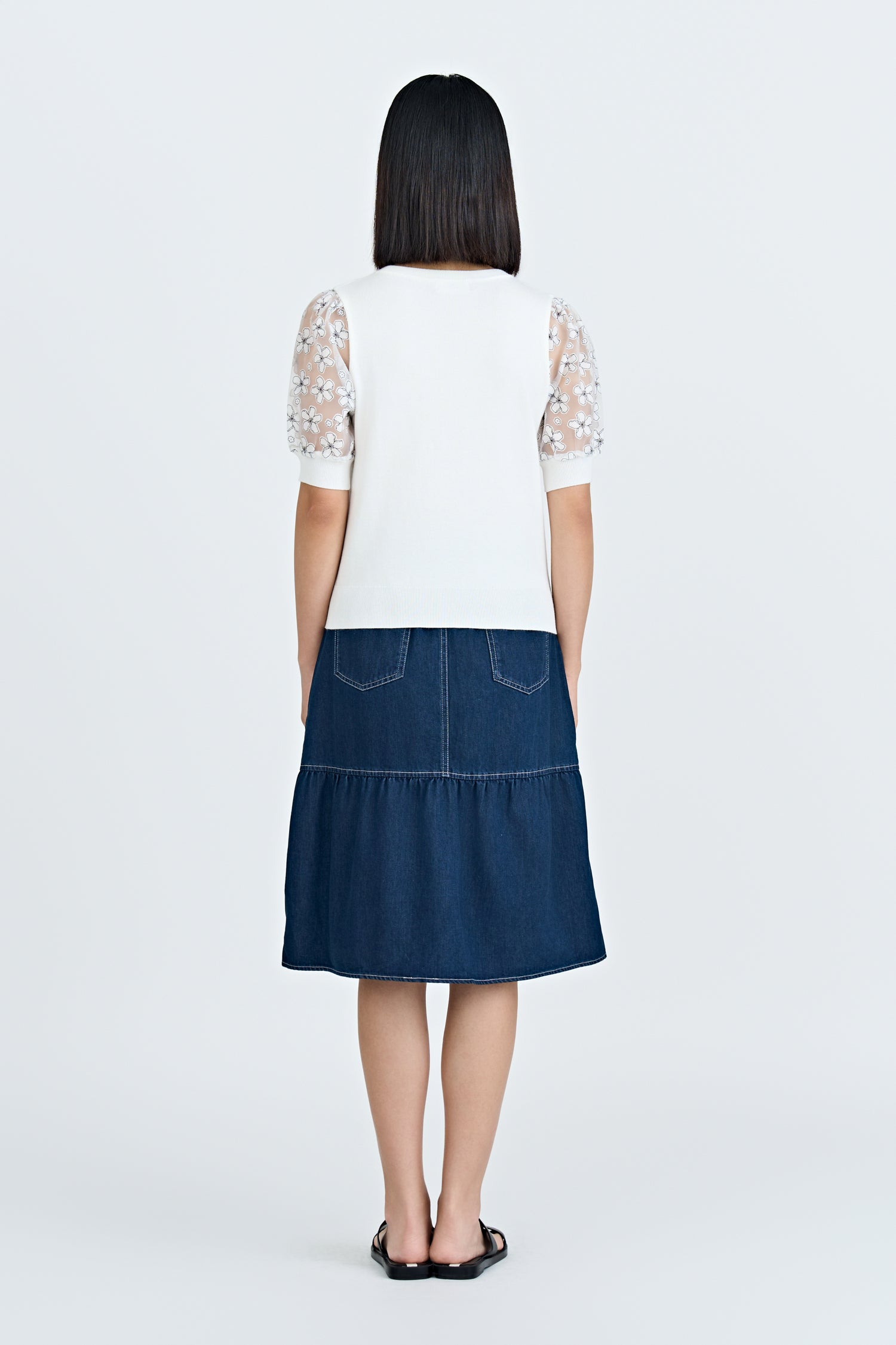 Denim Ruffle Hem Skirt - Dark Denim