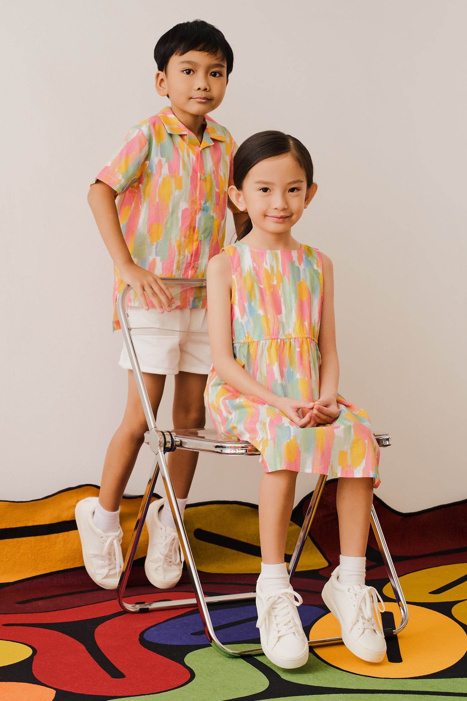 Coral Abstract Print Open Collar Shirt - Coral Abstract