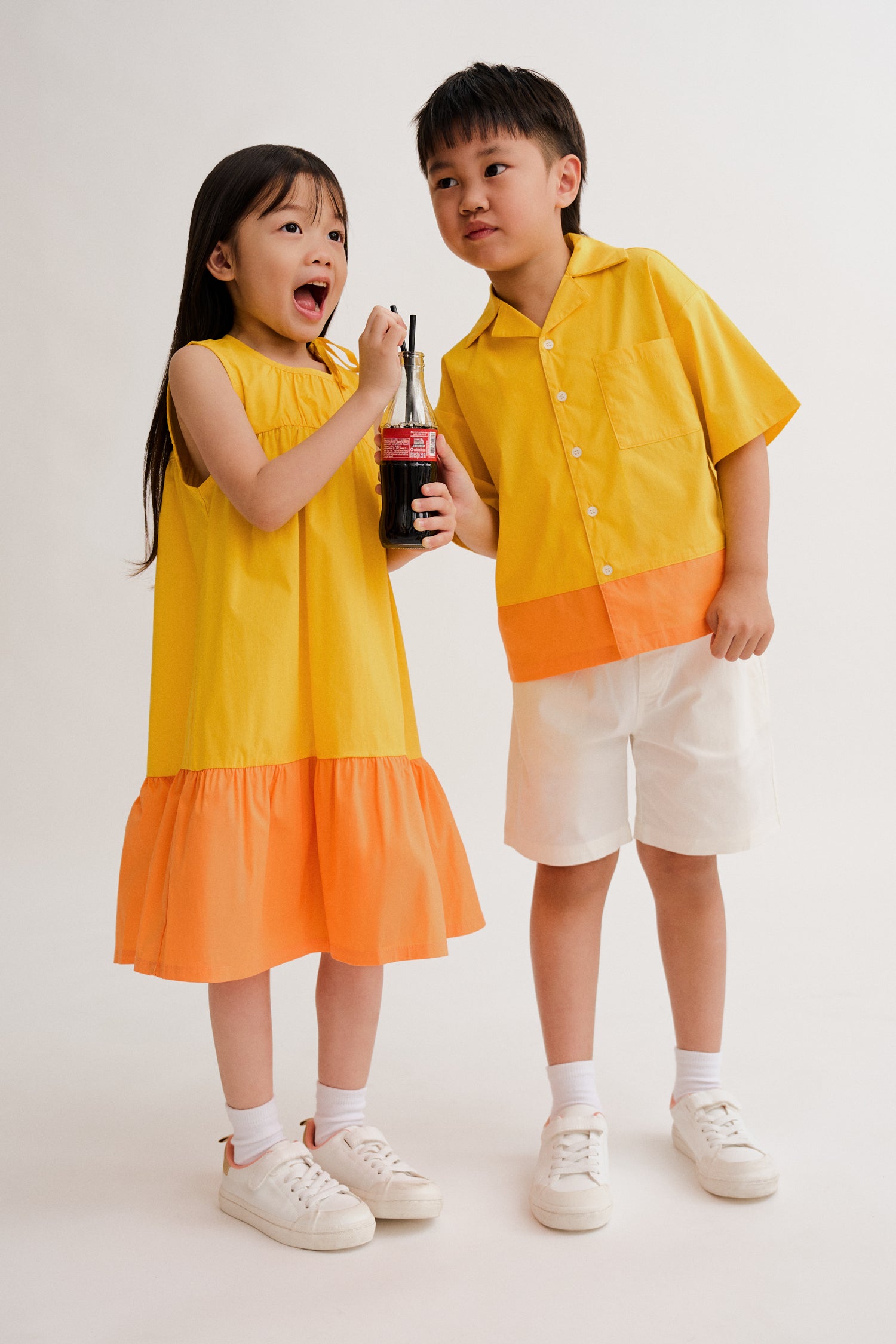 Colour Block Sleeveless Ribbon Dress - Sunray