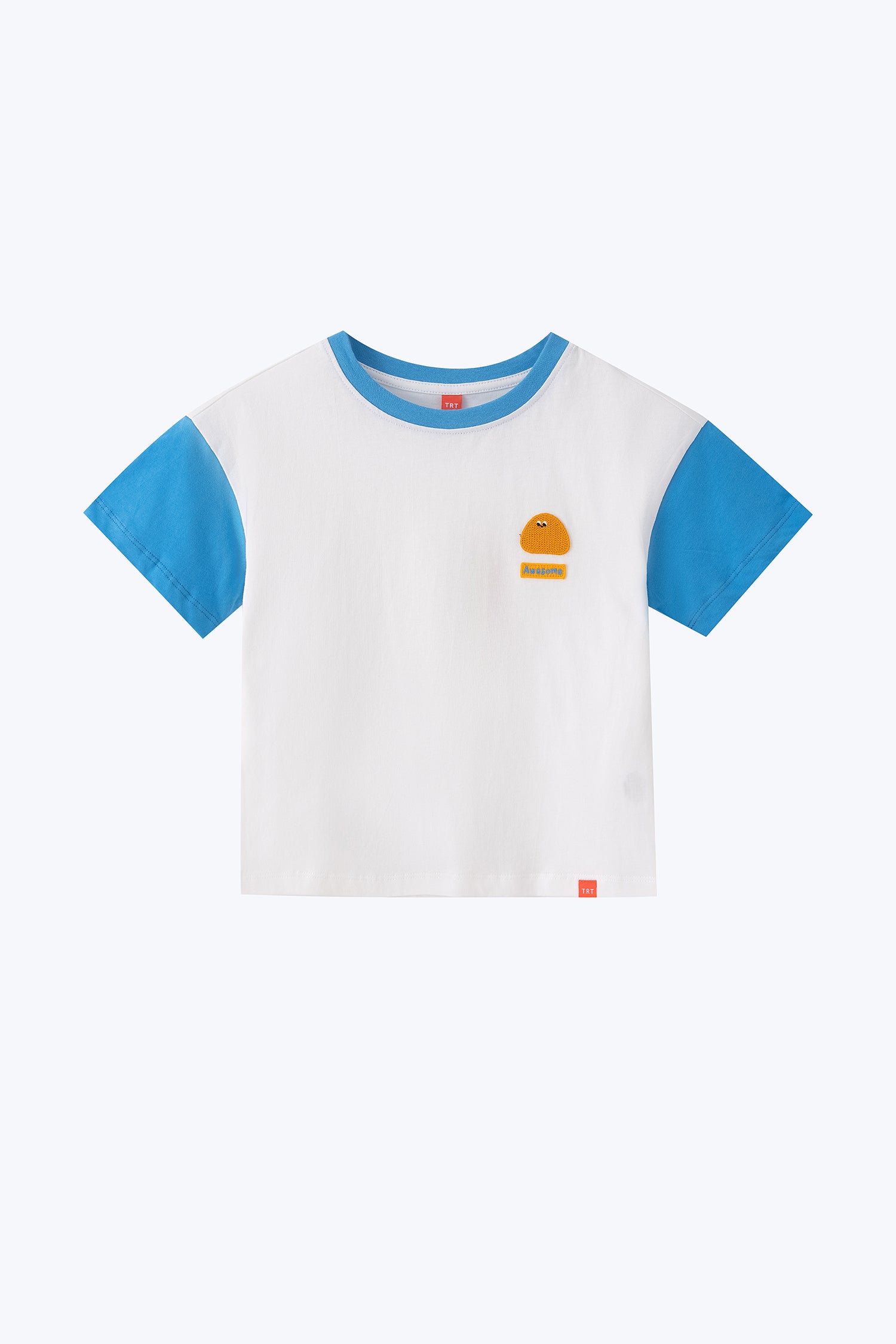 'Awesome' Colour Block Tee with Orange Cloud - Sky Blue