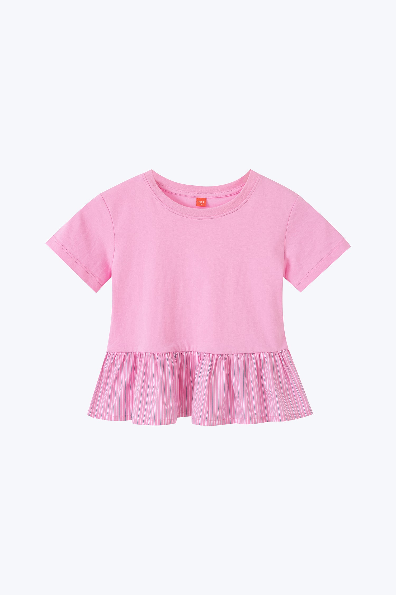 Stripes Ruffle Tee - Bubble Gum Pink