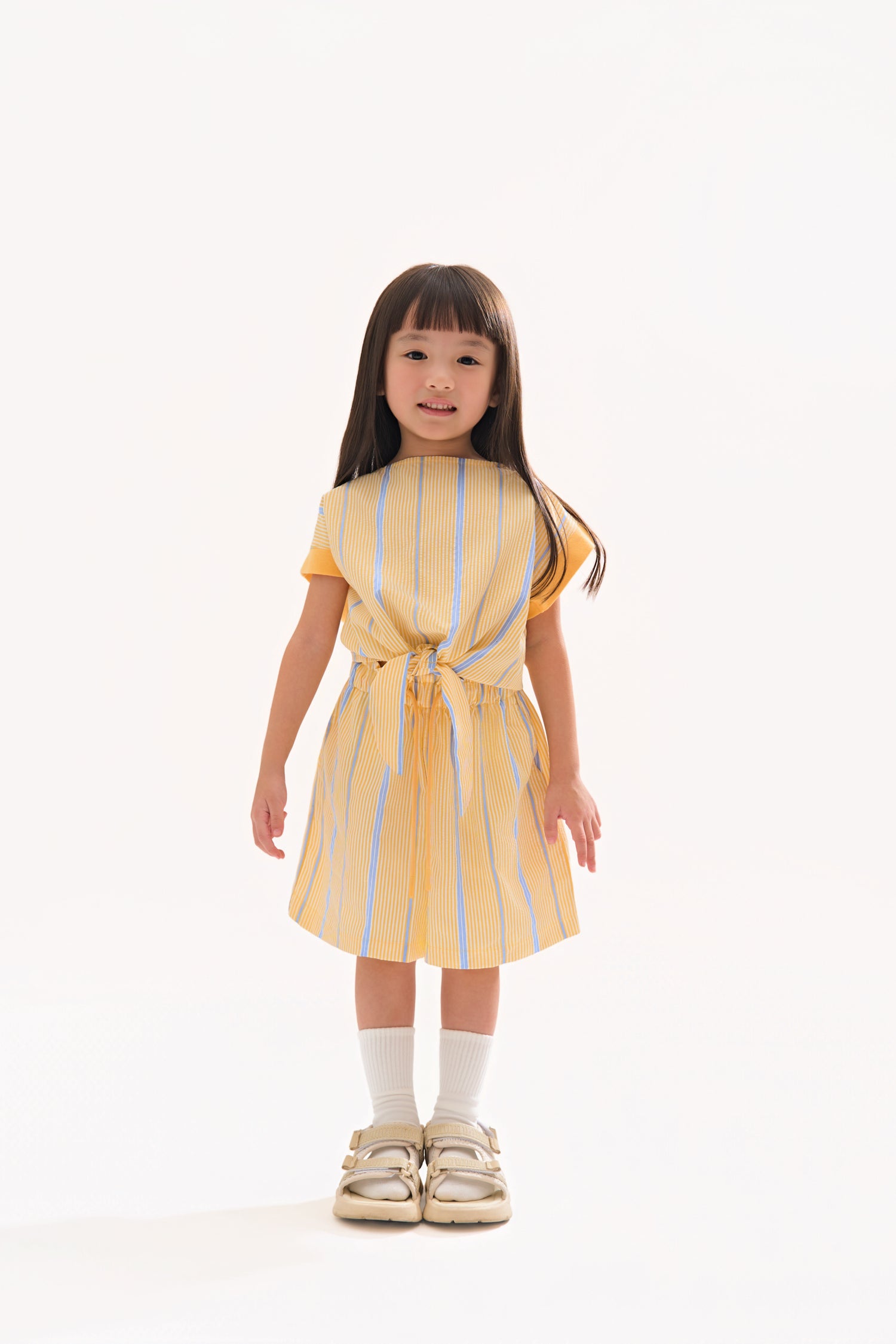 Stripe Tie-Front Tee - Yellow/Blue
