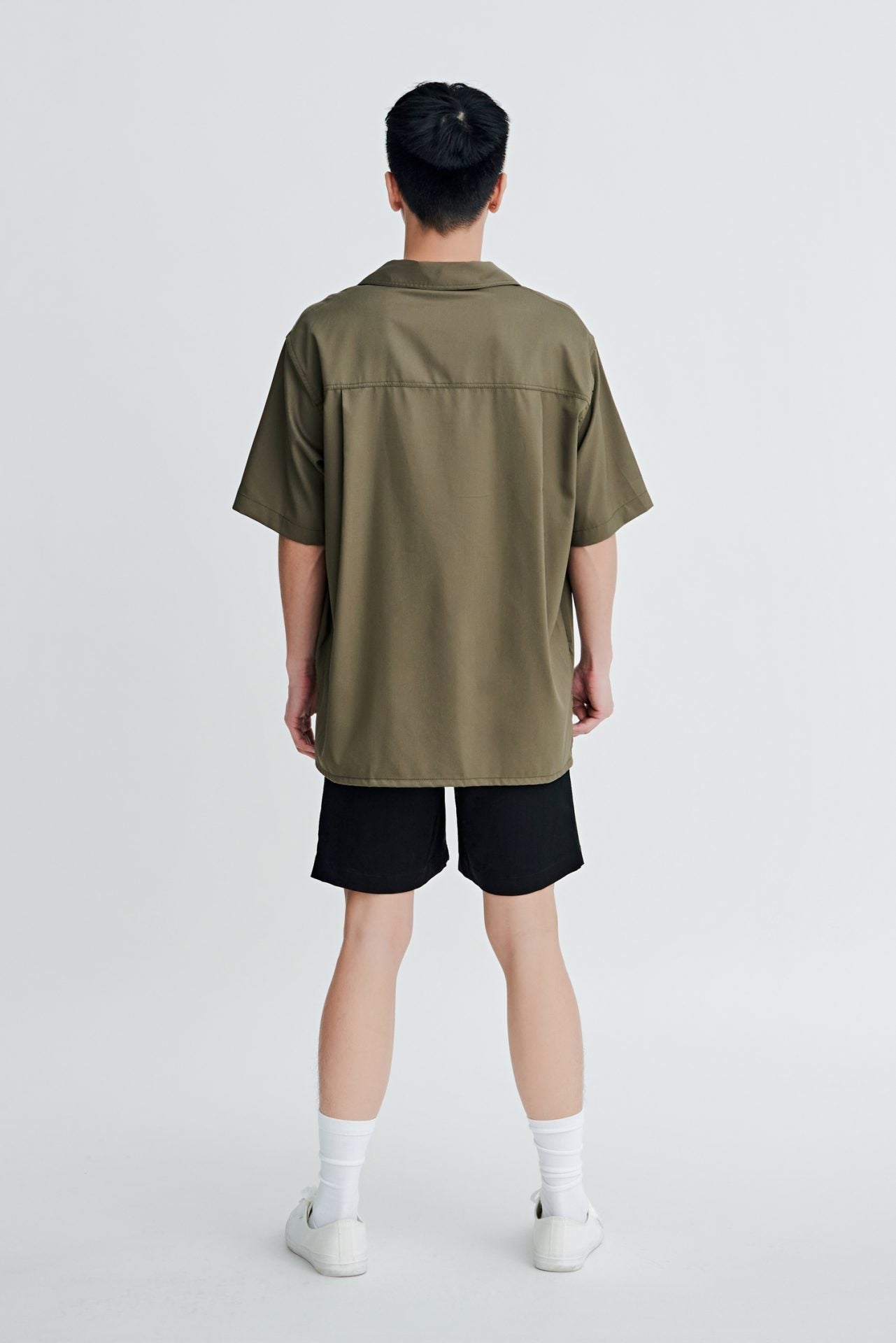 Relaxed Fit Open Collar Top w/ Pocket Flap - Army Green