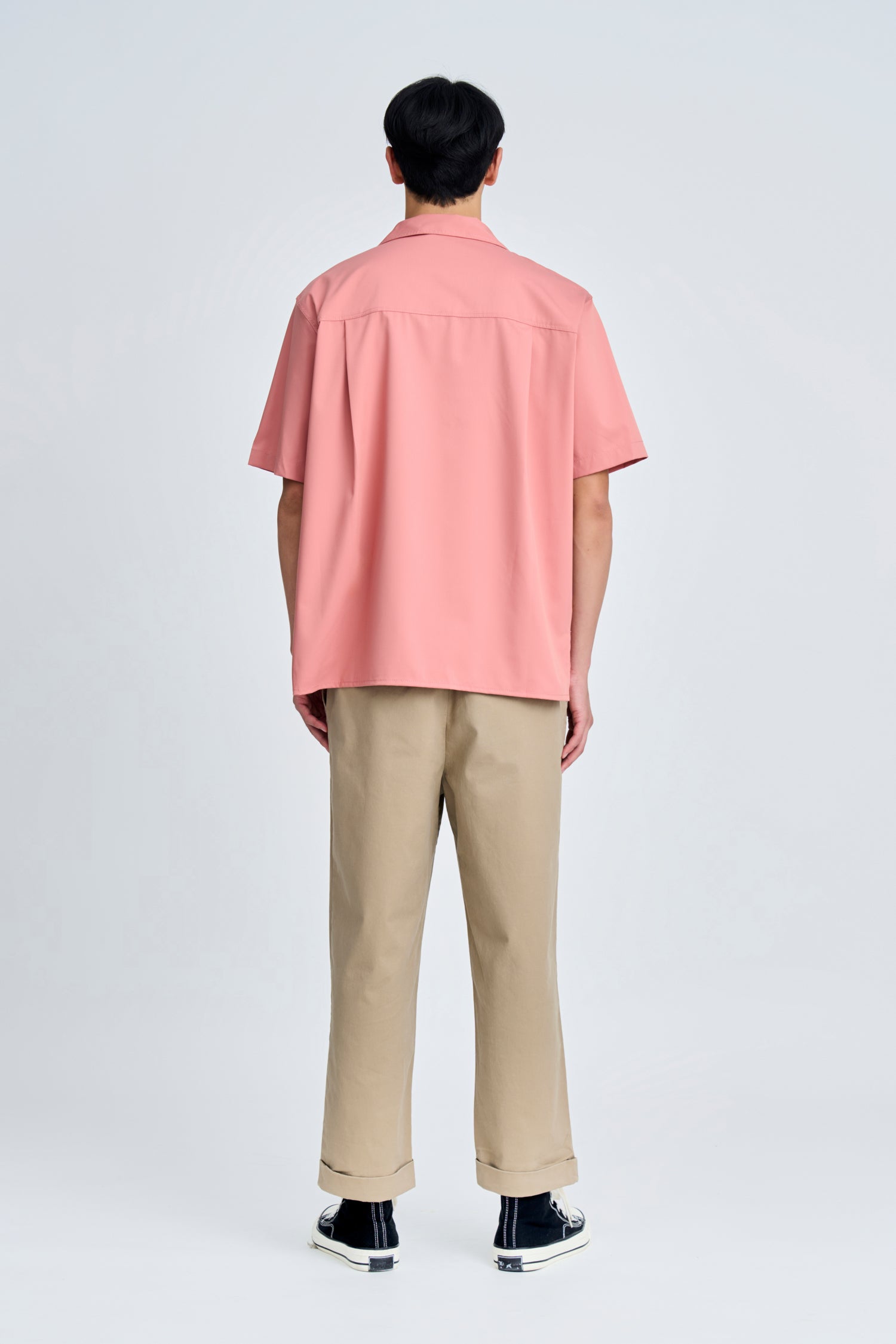 Relaxed Fit Open Collar Top w/ Pocket Flap - Rouge