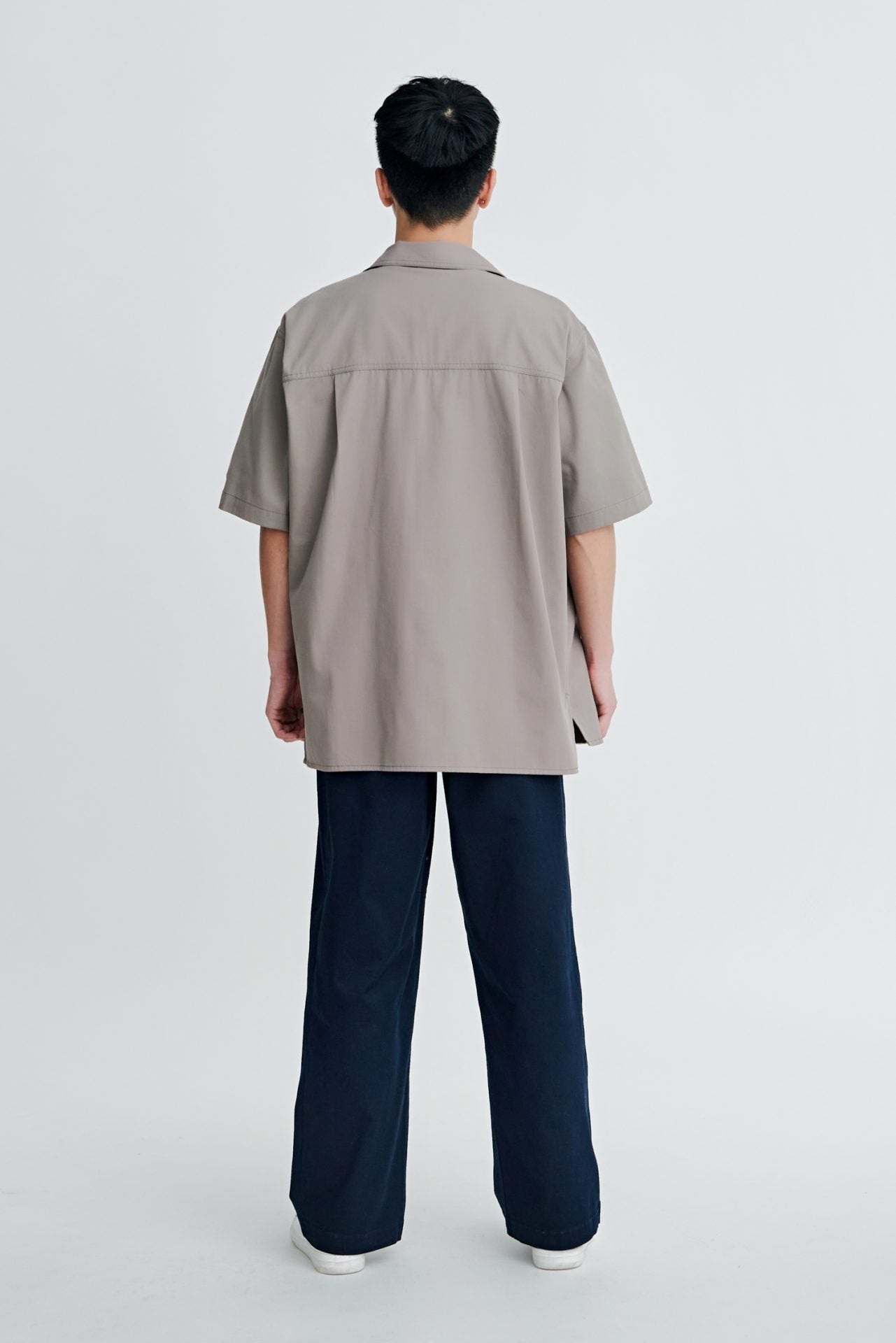 Relaxed-Fit Cuban Collar Top - Taupe