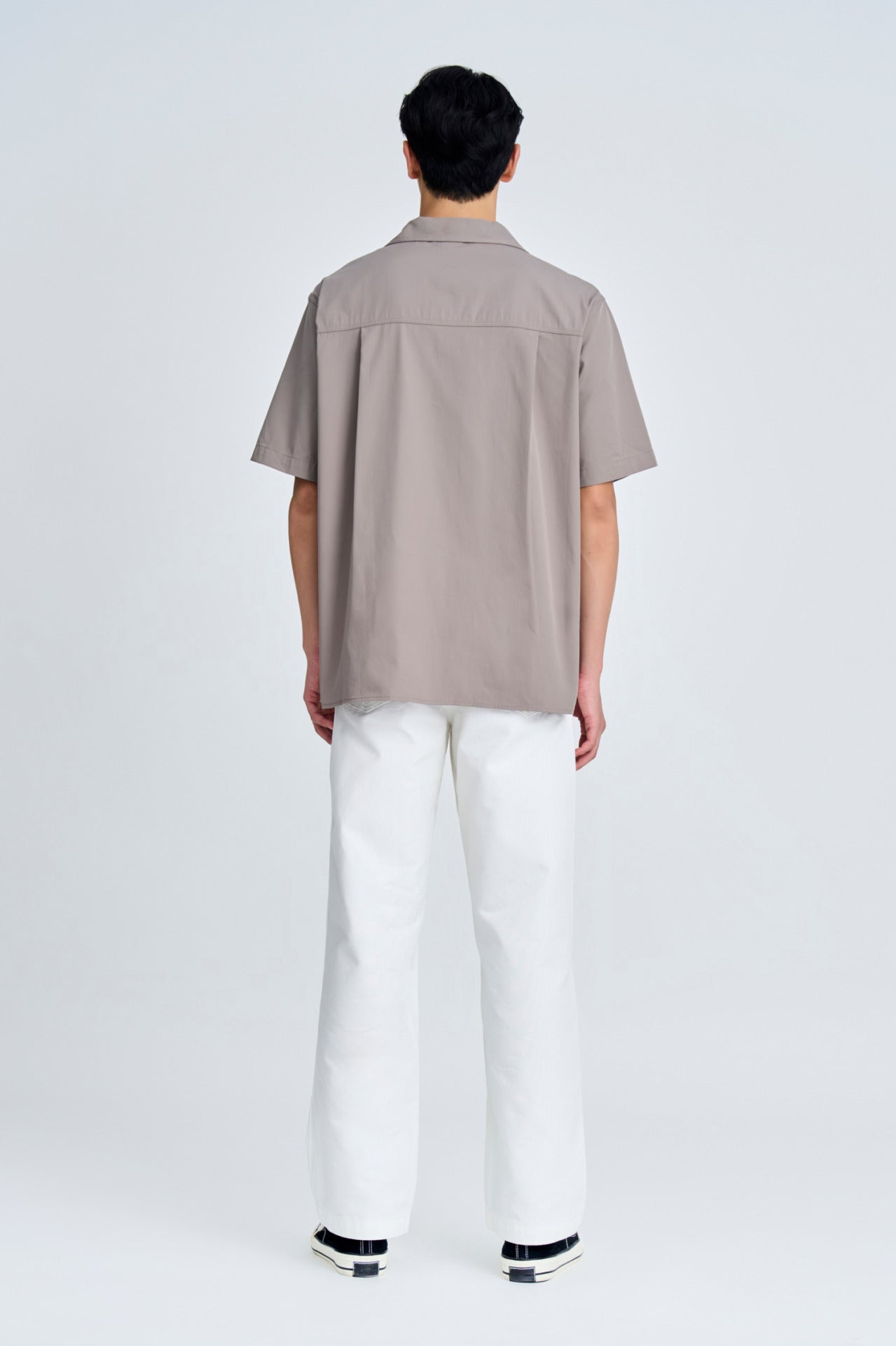 Relaxed-Fit Flapped Pocket Cuban Collar Top - Dark Grey