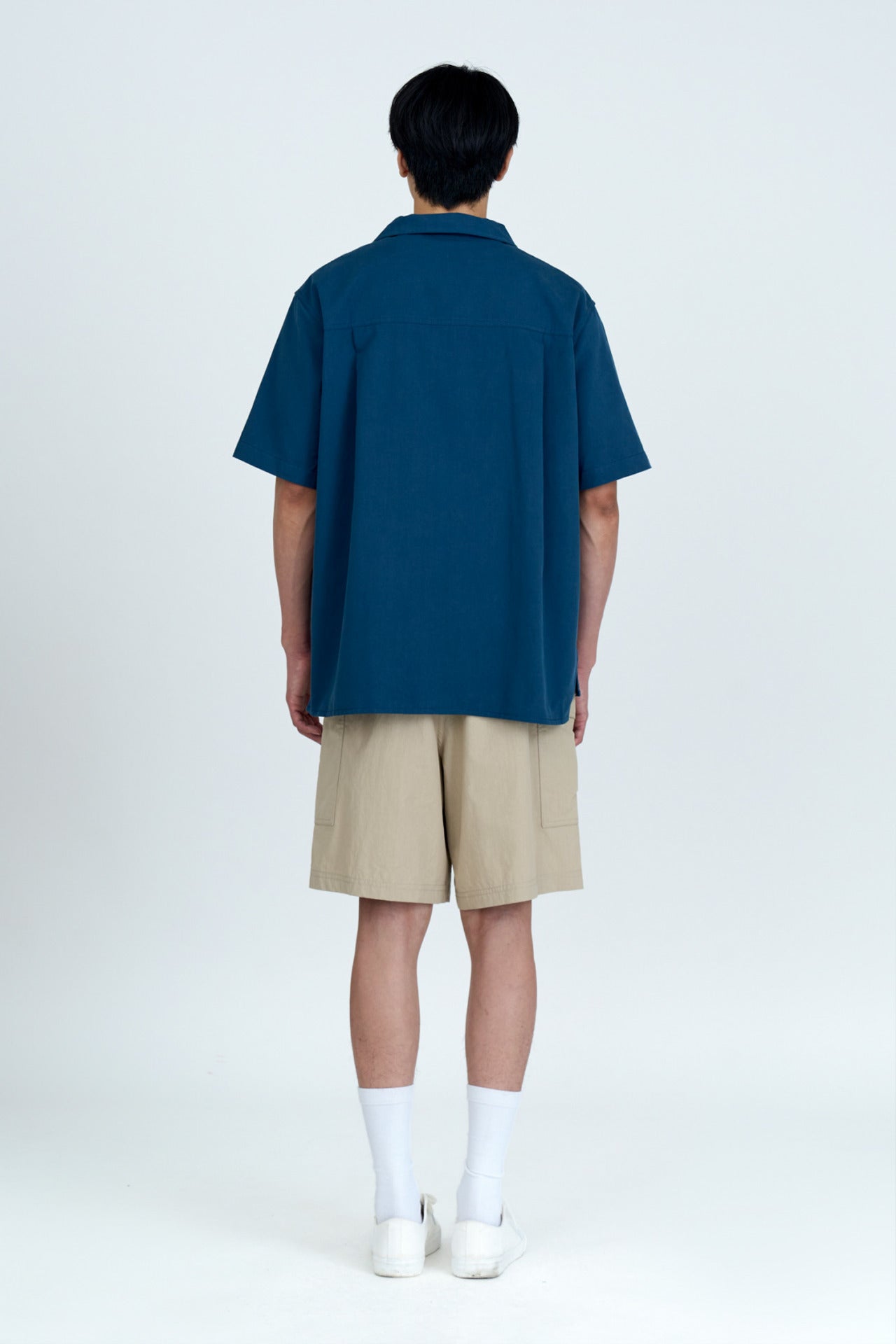 Relaxed-Fit Flapped Pocket Cuban Collar Top - Navy