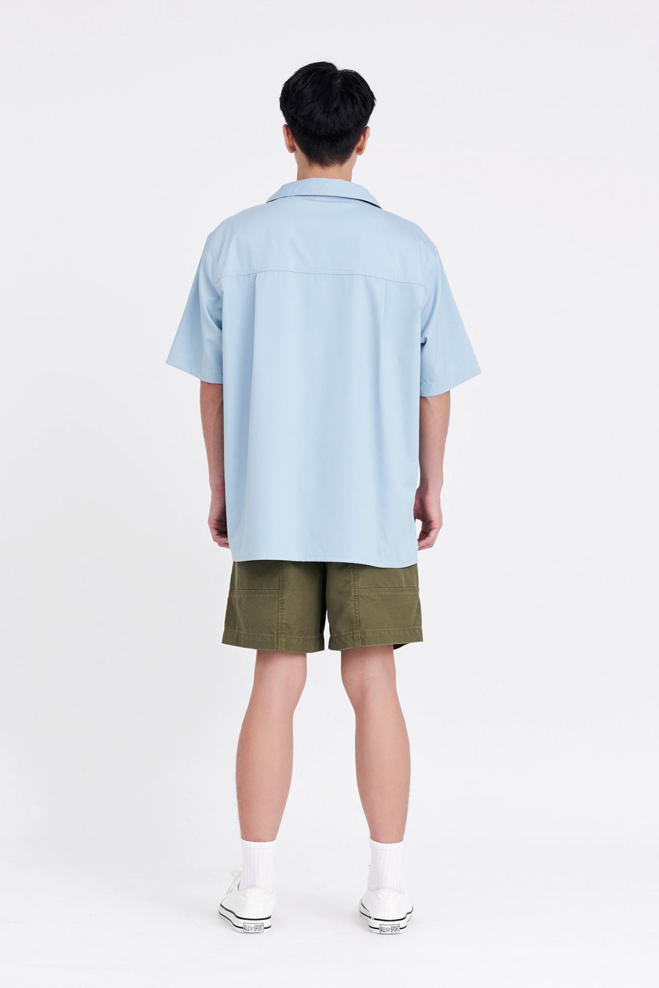 Relaxed Fit Patch Pocket Open Collar Top - Dusty Blue