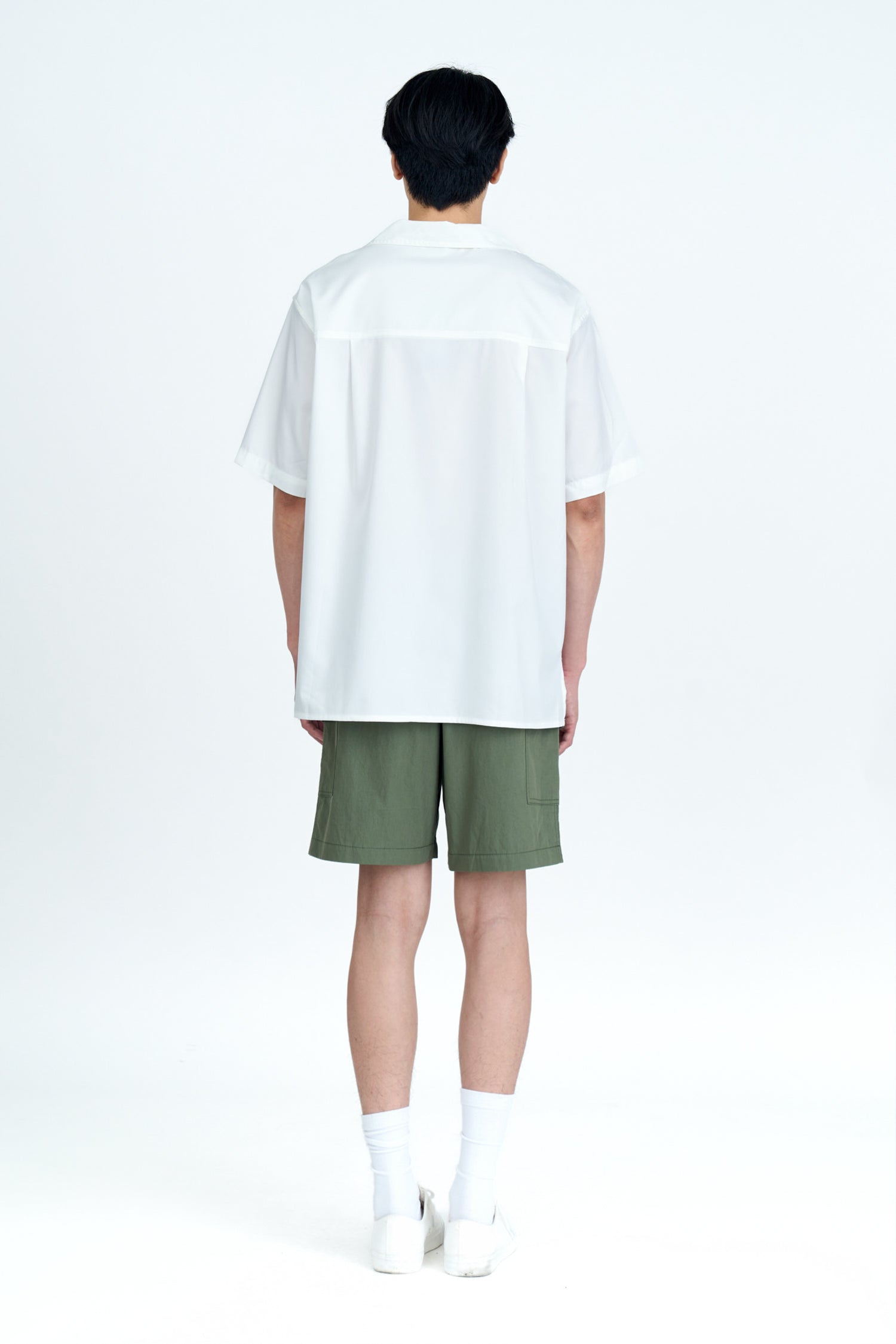 Relaxed Fit Patch Pocket Open Collar Top - White