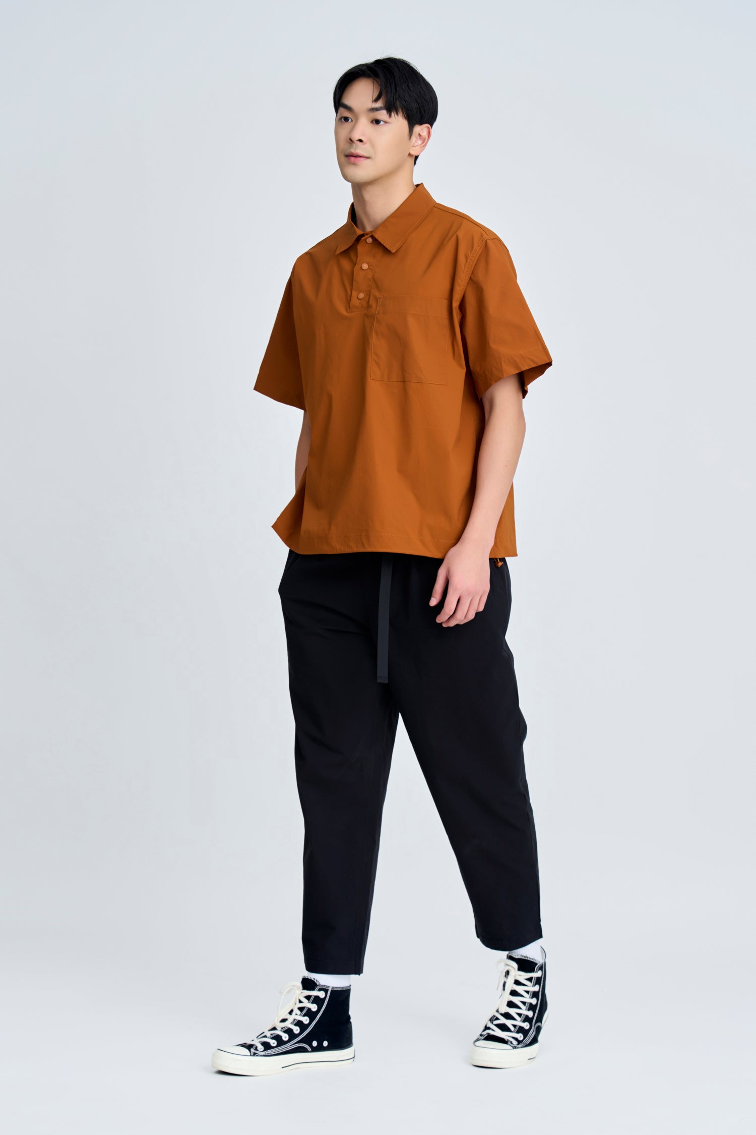 Relaxed Fit Utility Polo Tee - Burnt Orange