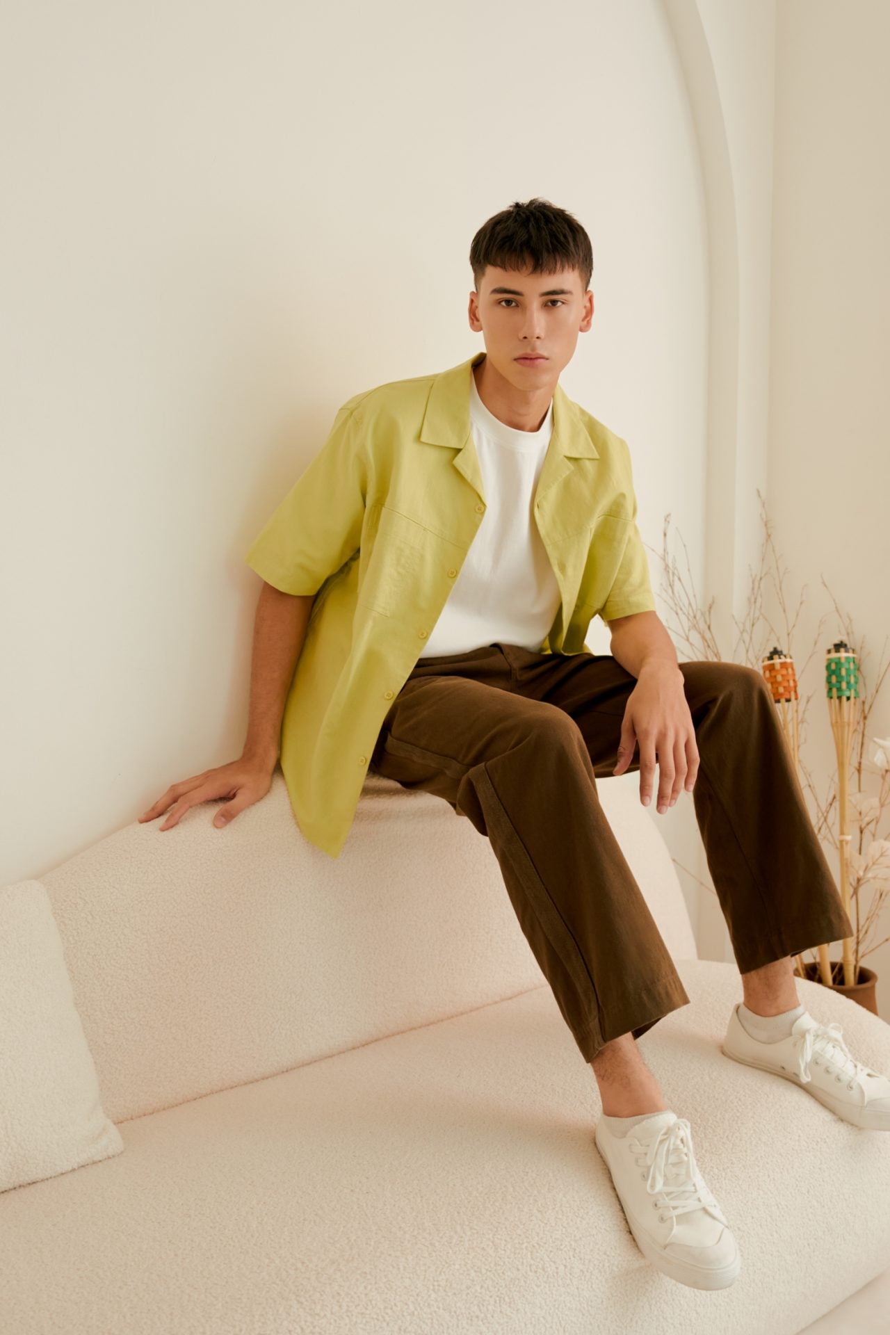 Relaxed-Fit Open Collar Shirt - Pandan