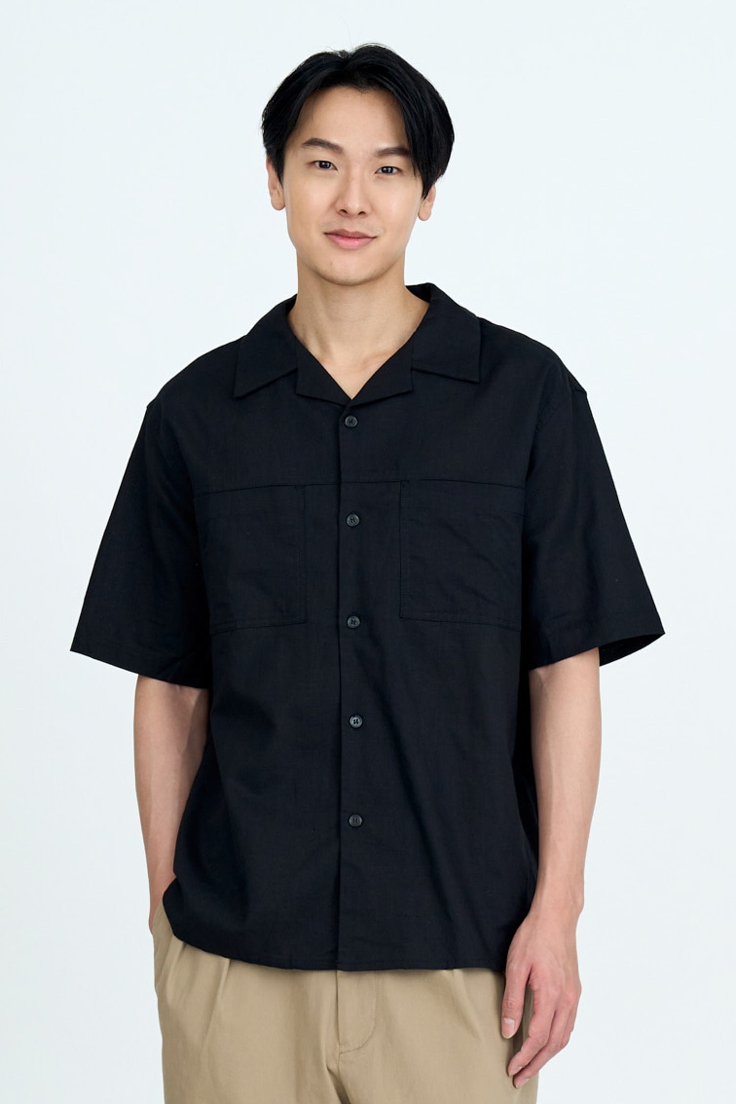 Relaxed-Fit Open Collar Shirt - Black – The Restyle Trait Malaysia