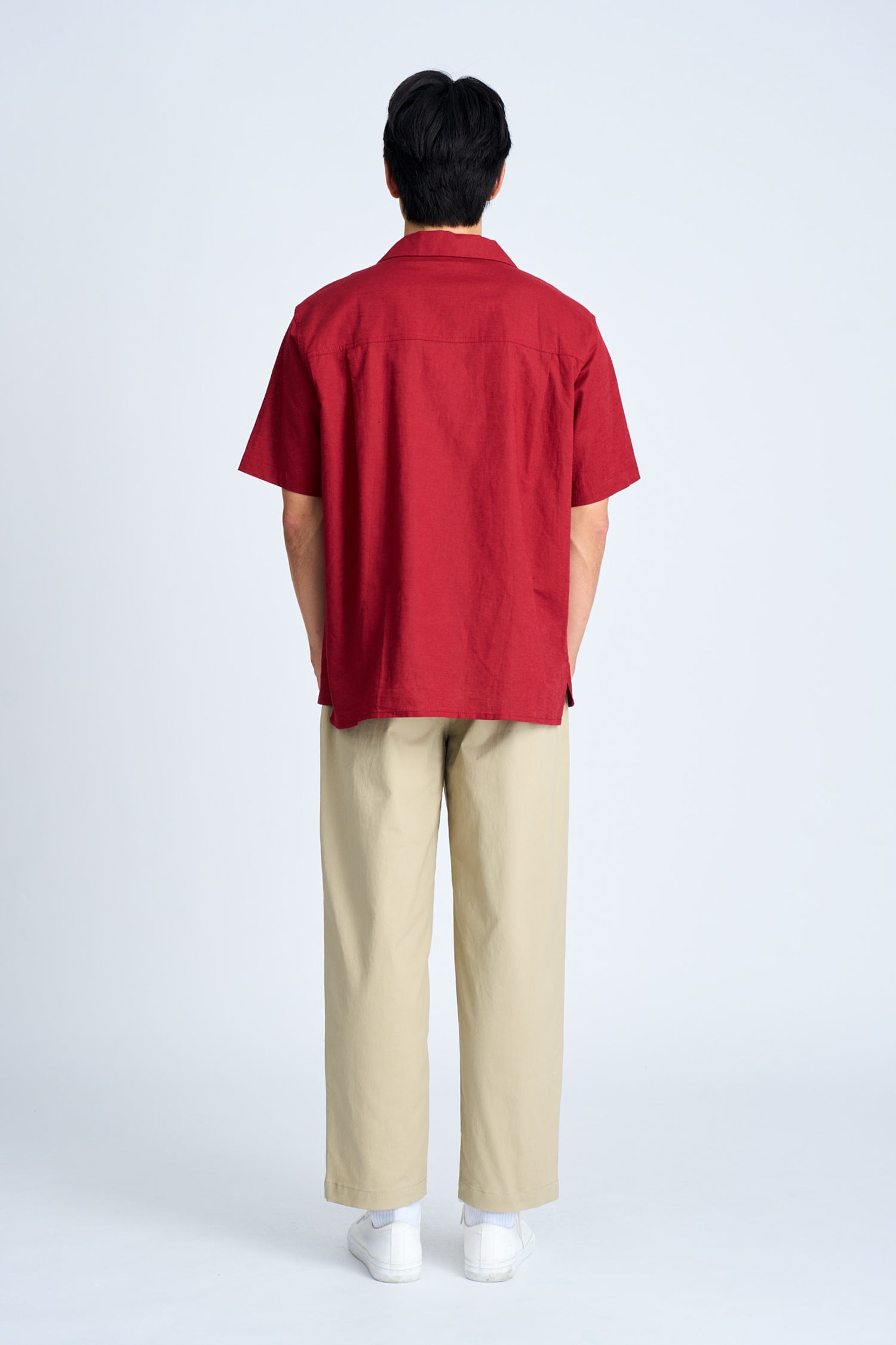 Relaxed-Fit Open Collar Shirt - Burgundy