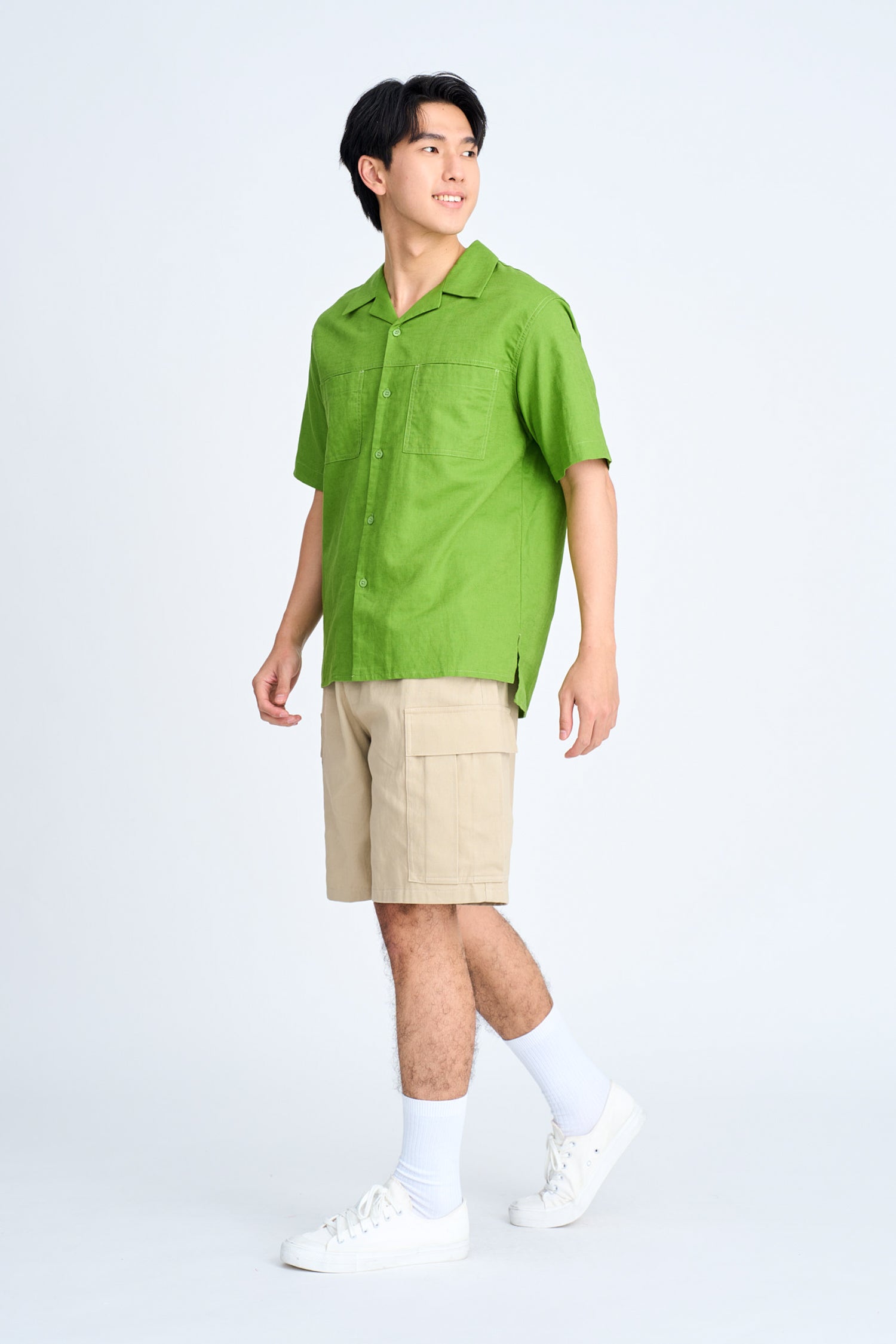 Relaxed-Fit Open Collar Shirt - Fern