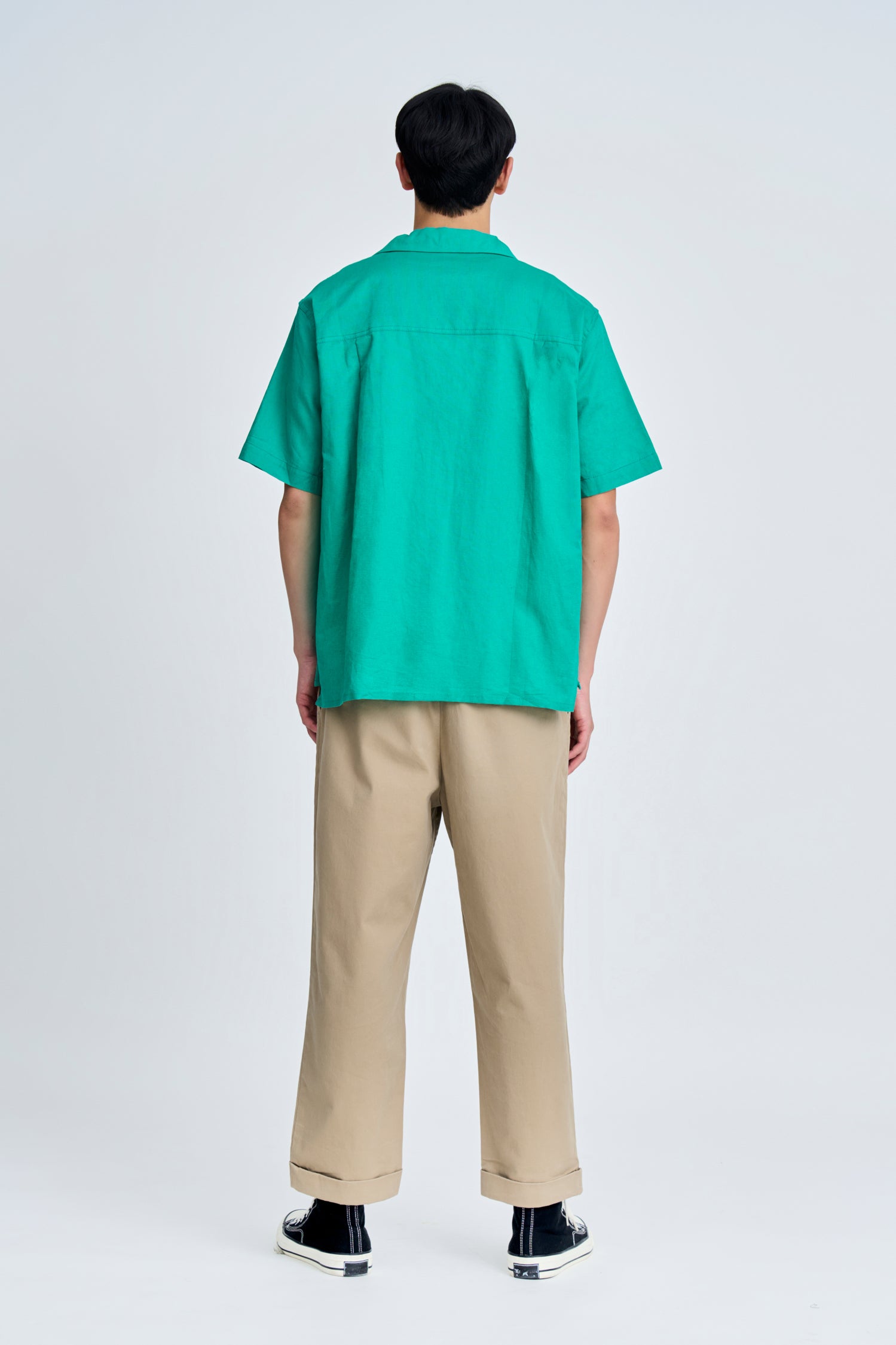 Relaxed-Fit Open Collar Shirt - Forest Green