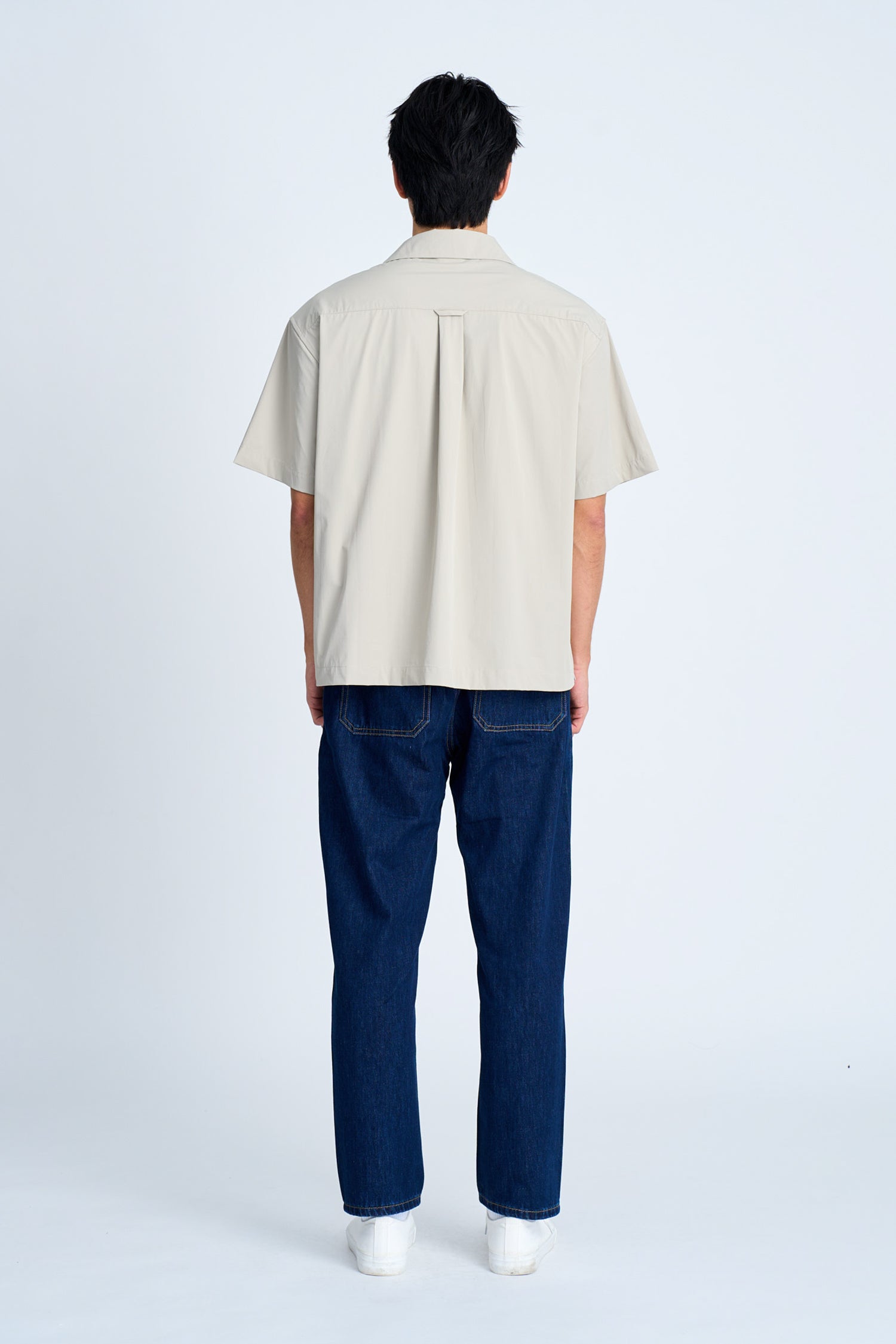 Relaxed Fit Cuban Collar Short Sleeve Shirt - Light Grey