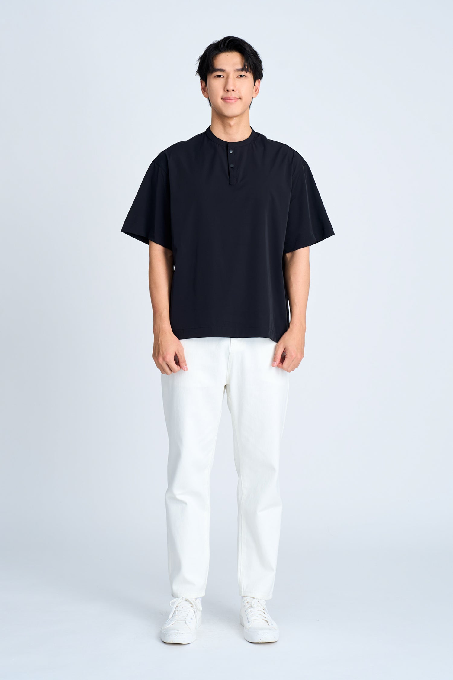 Casual Stand Collar Pocket Shirt - Black