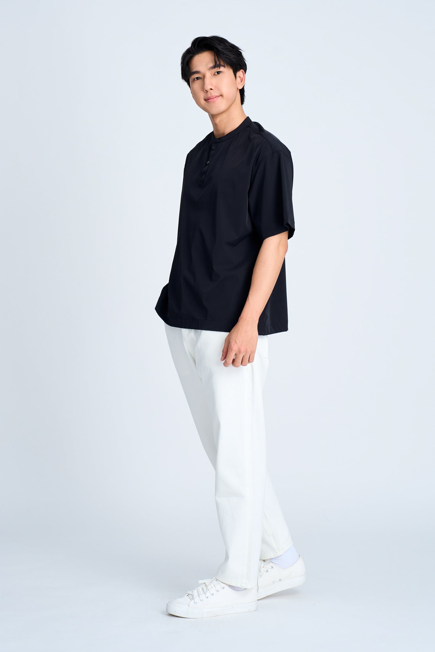 Casual Stand Collar Pocket Shirt - Black