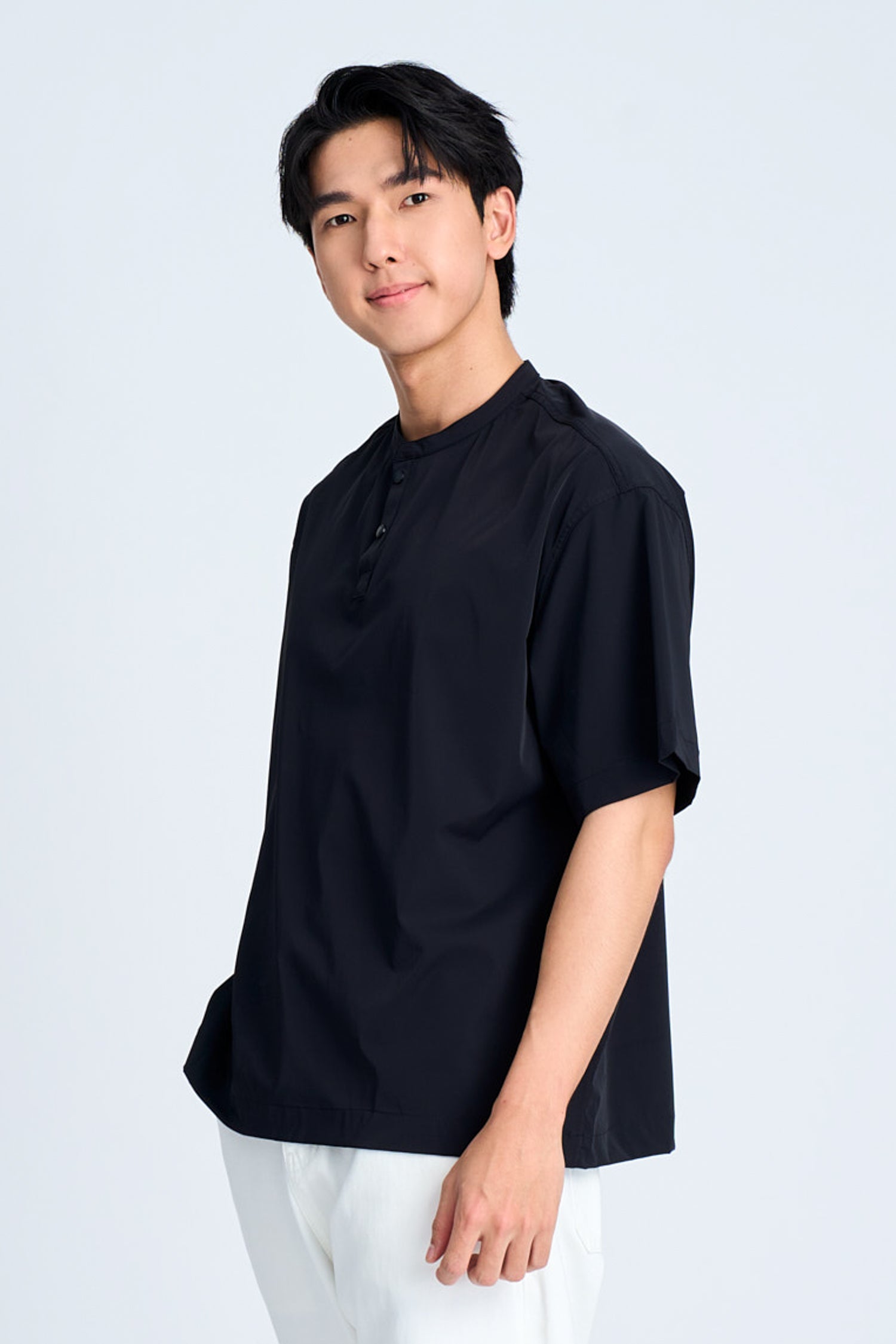 Casual Stand Collar Pocket Shirt - Black