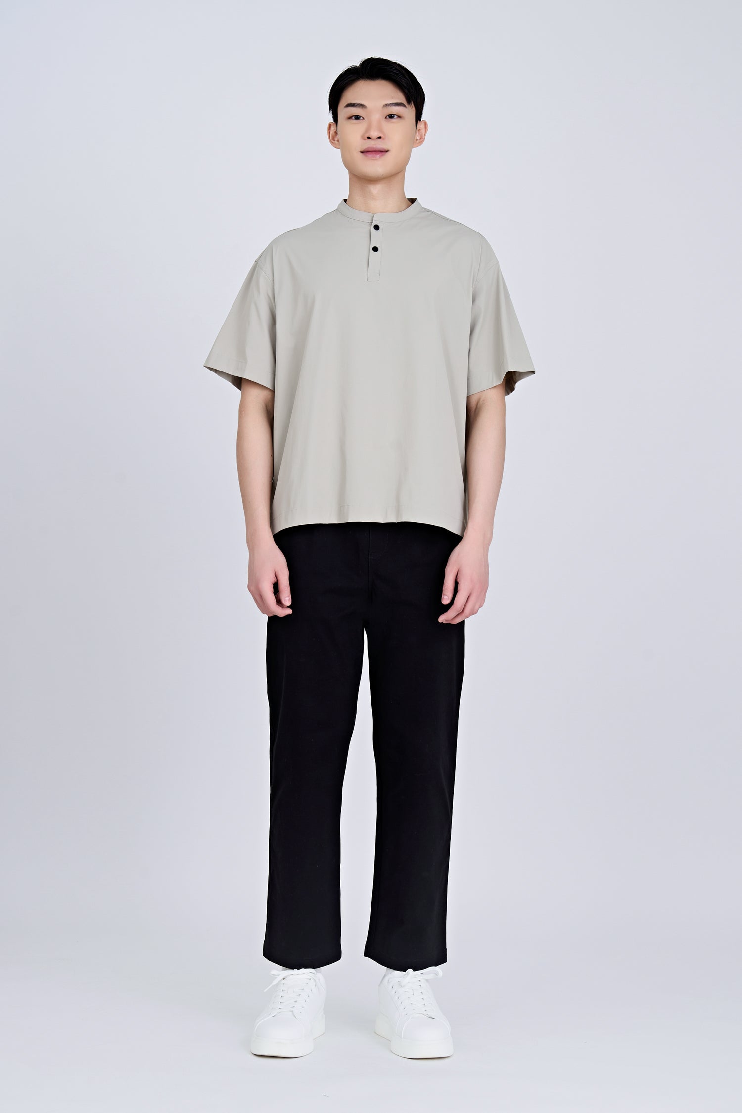 Casual Stand Collar Pocket Shirt - Light Grey