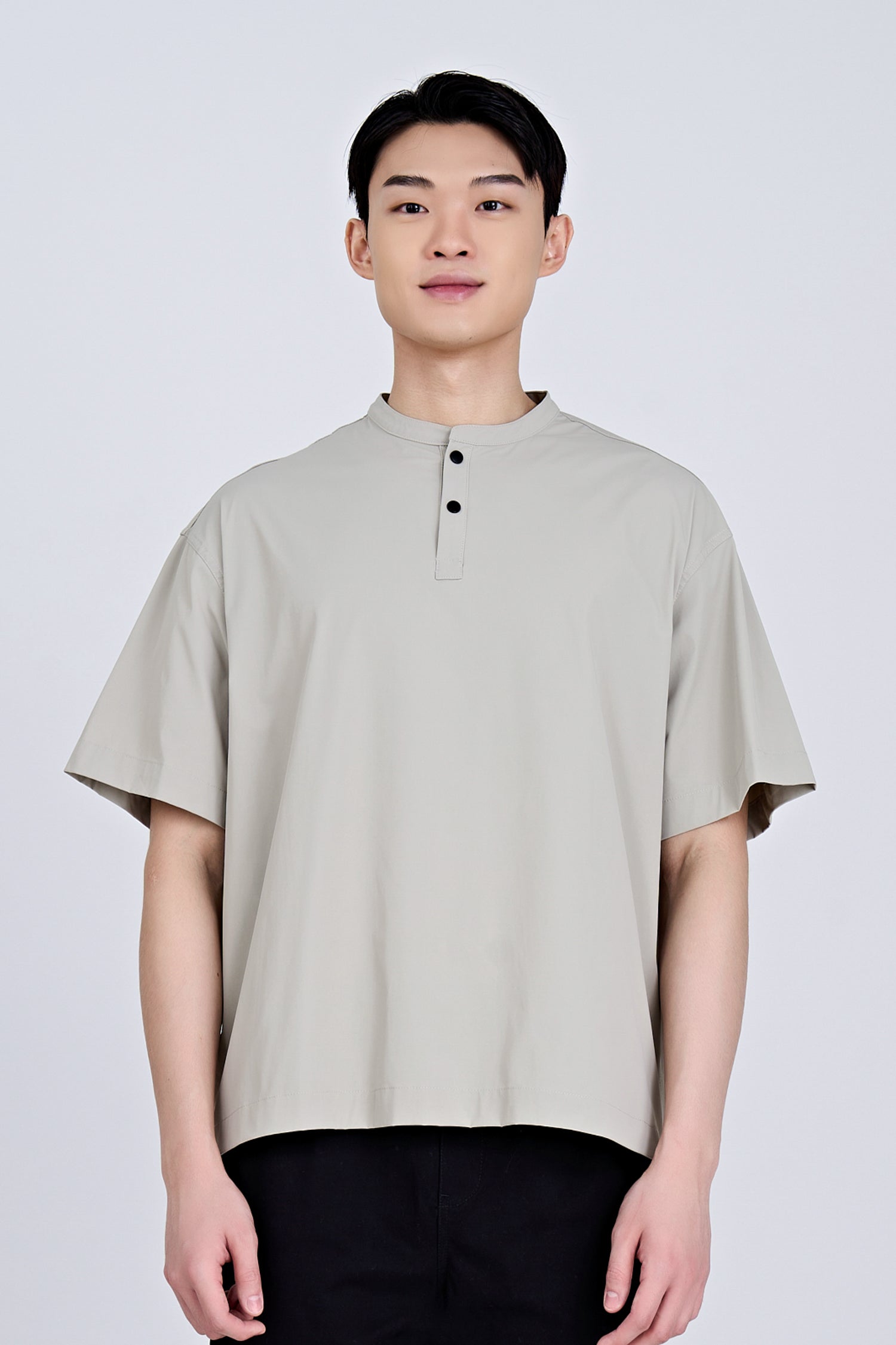 Casual Stand Collar Pocket Shirt - Light Grey