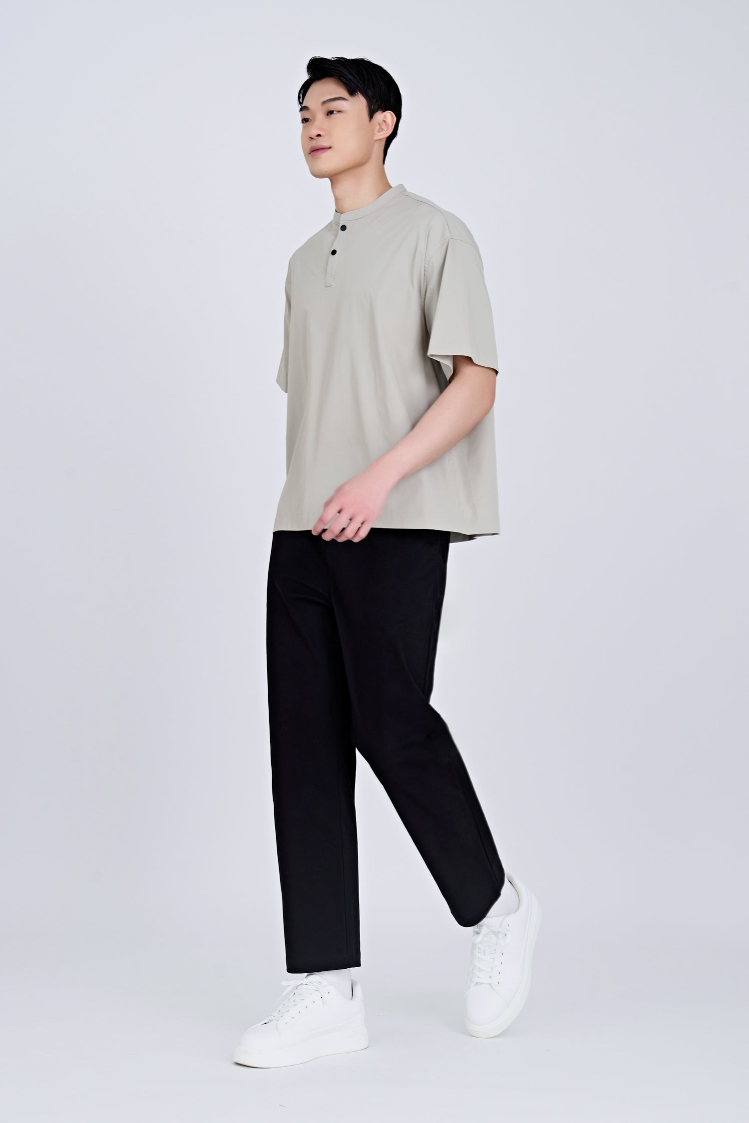 Casual Stand Collar Pocket Shirt - Light Grey