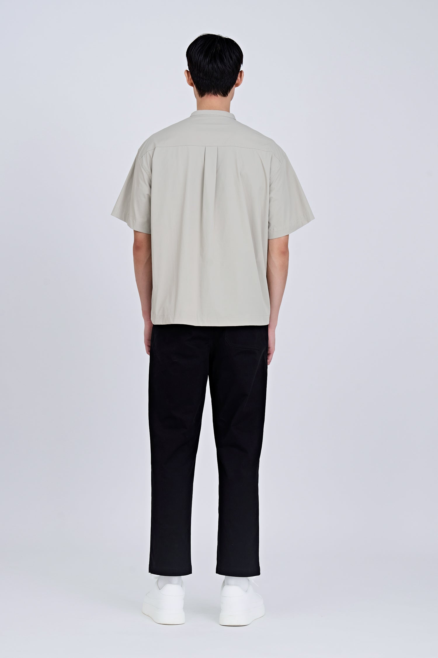 Casual Stand Collar Pocket Shirt - Light Grey