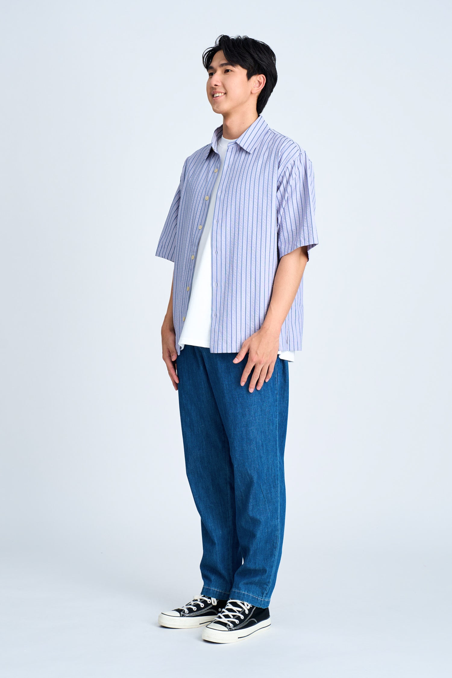 Seersucker Stripes Relaxed Cut Shirt - Stripes Blue