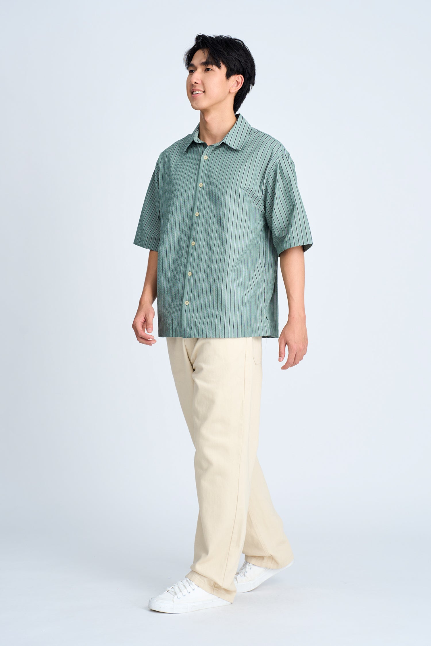 Seersucker Stripes Relaxed Cut Shirt - Stripes Green