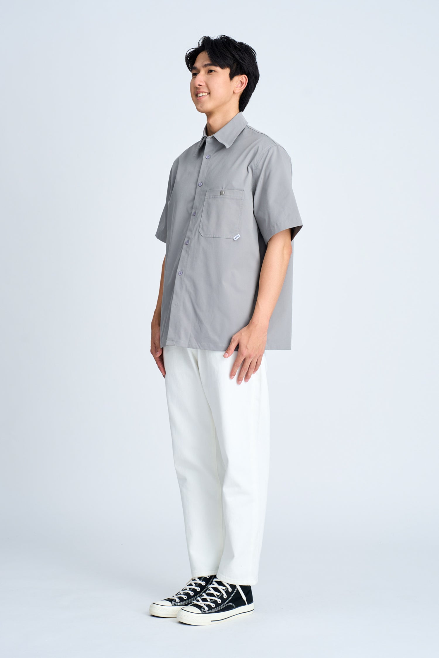 Oversized Metallic Button Shirt - Metallic Grey