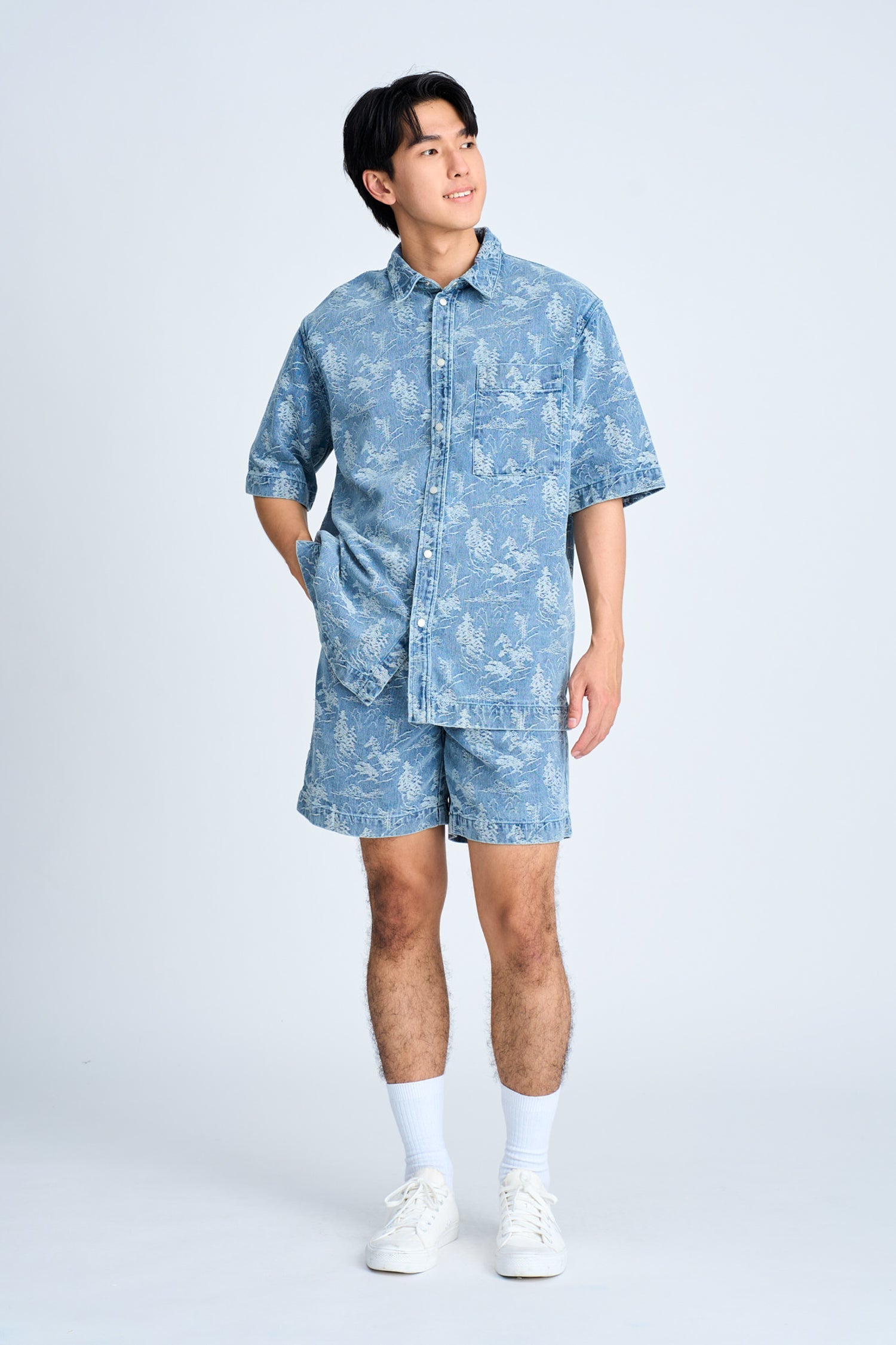 Denim Jacquard Shirt - Distressed Denim