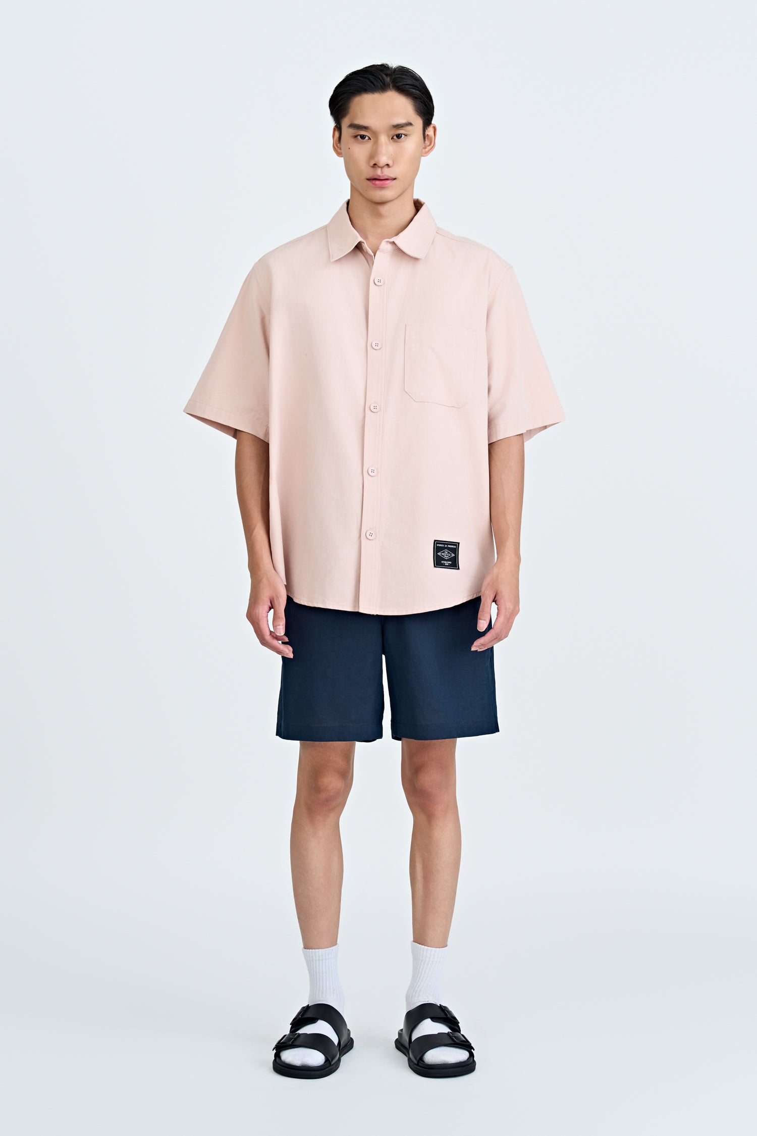 Oversized Shirt With Label At Hem - Blush
