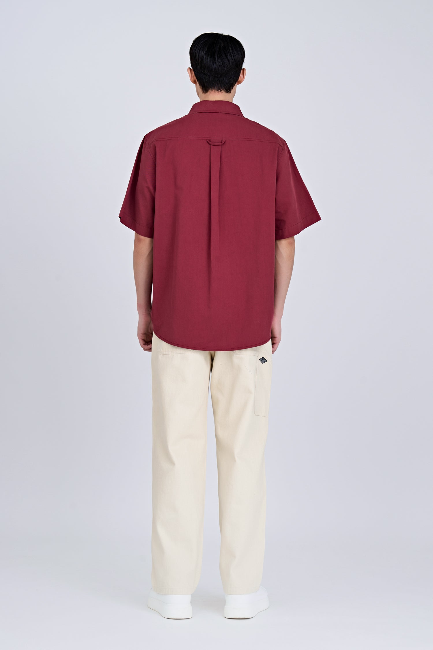 Oversized Shirt With Label At Hem - Maroon