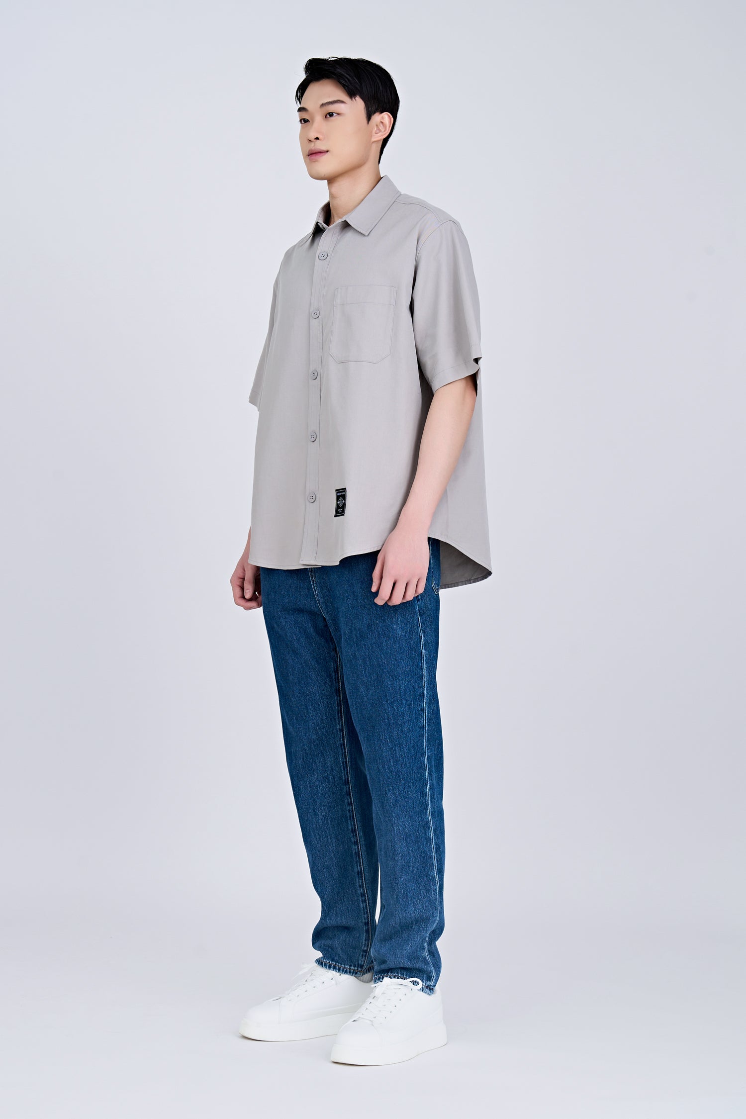 Oversized Shirt With Label At Hem - Silver