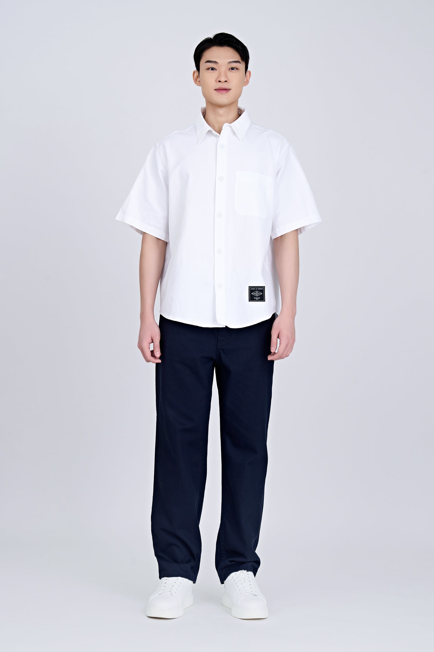 Oversized Shirt With Label At Hem - White
