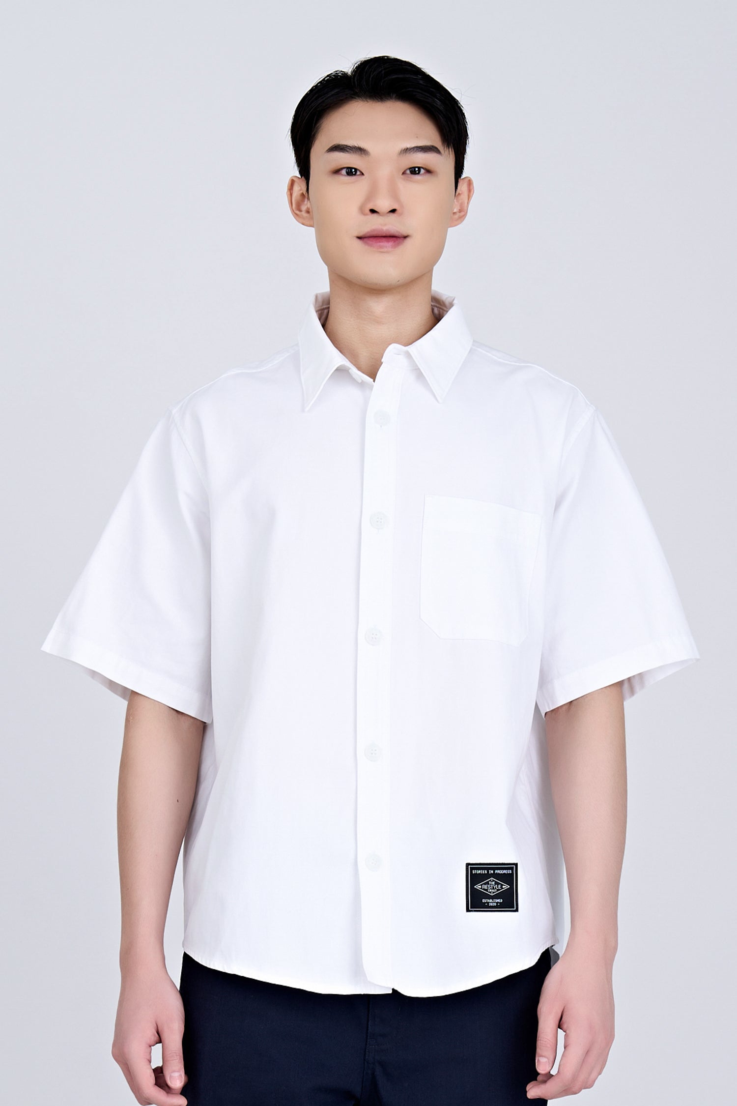 Oversized Shirt With Label At Hem - White